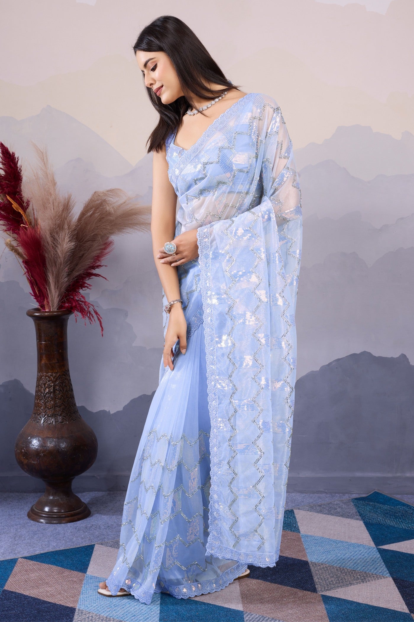 MySilkLove Clematis Blue Designer Partywear Saree