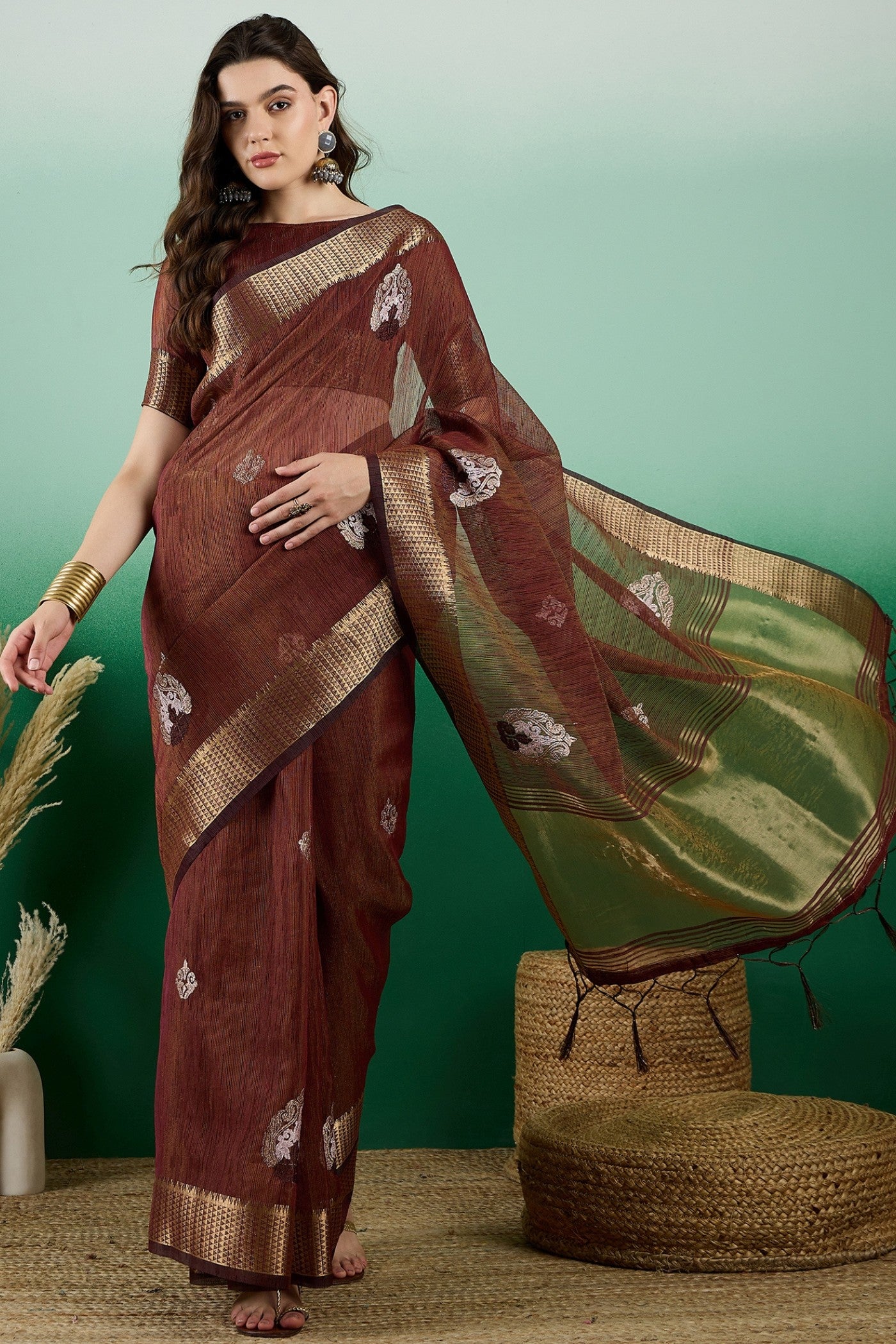 Buy MySilkLove Quincy Brown  Organza Saree Online