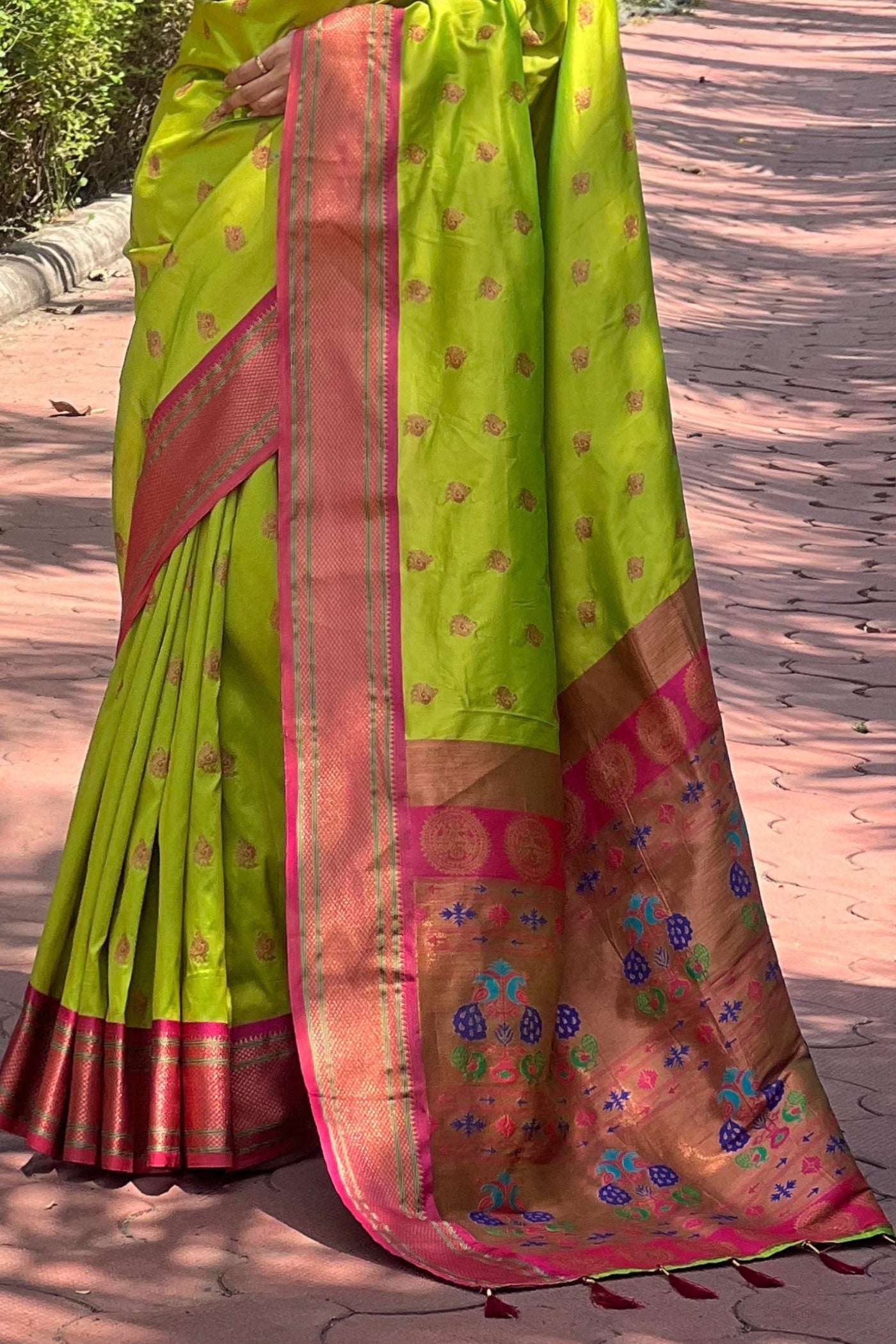 Buy MySilkLove Citron Green Woven Paithani Saree Online