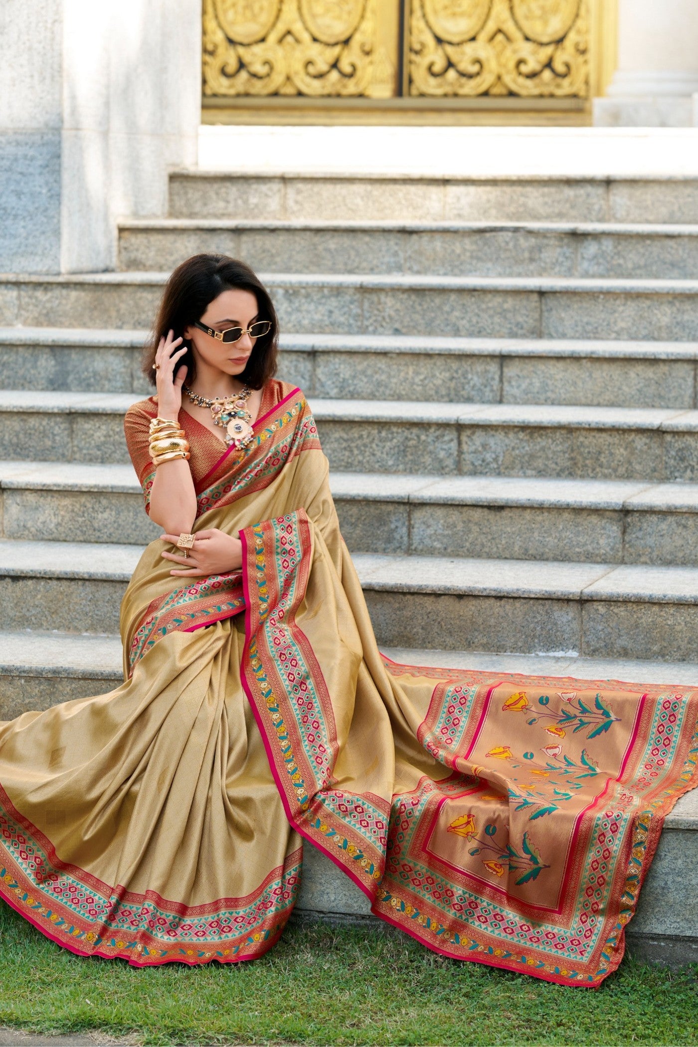 Buy MySilkLove Latte Cream Tissue Handloom Saree Online