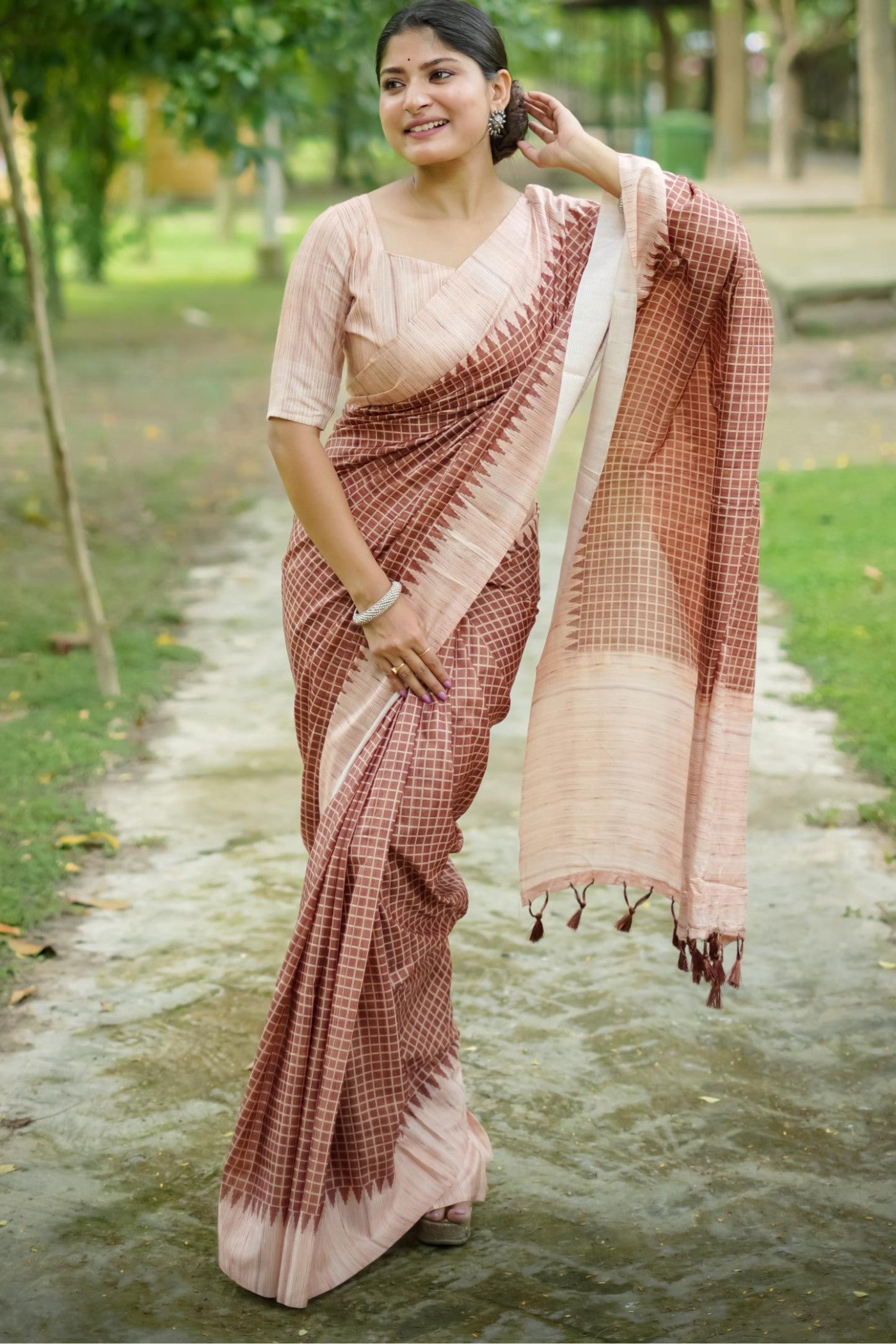 Buy MySilkLove Cookie Brown Printed Raw Silk Saree Online