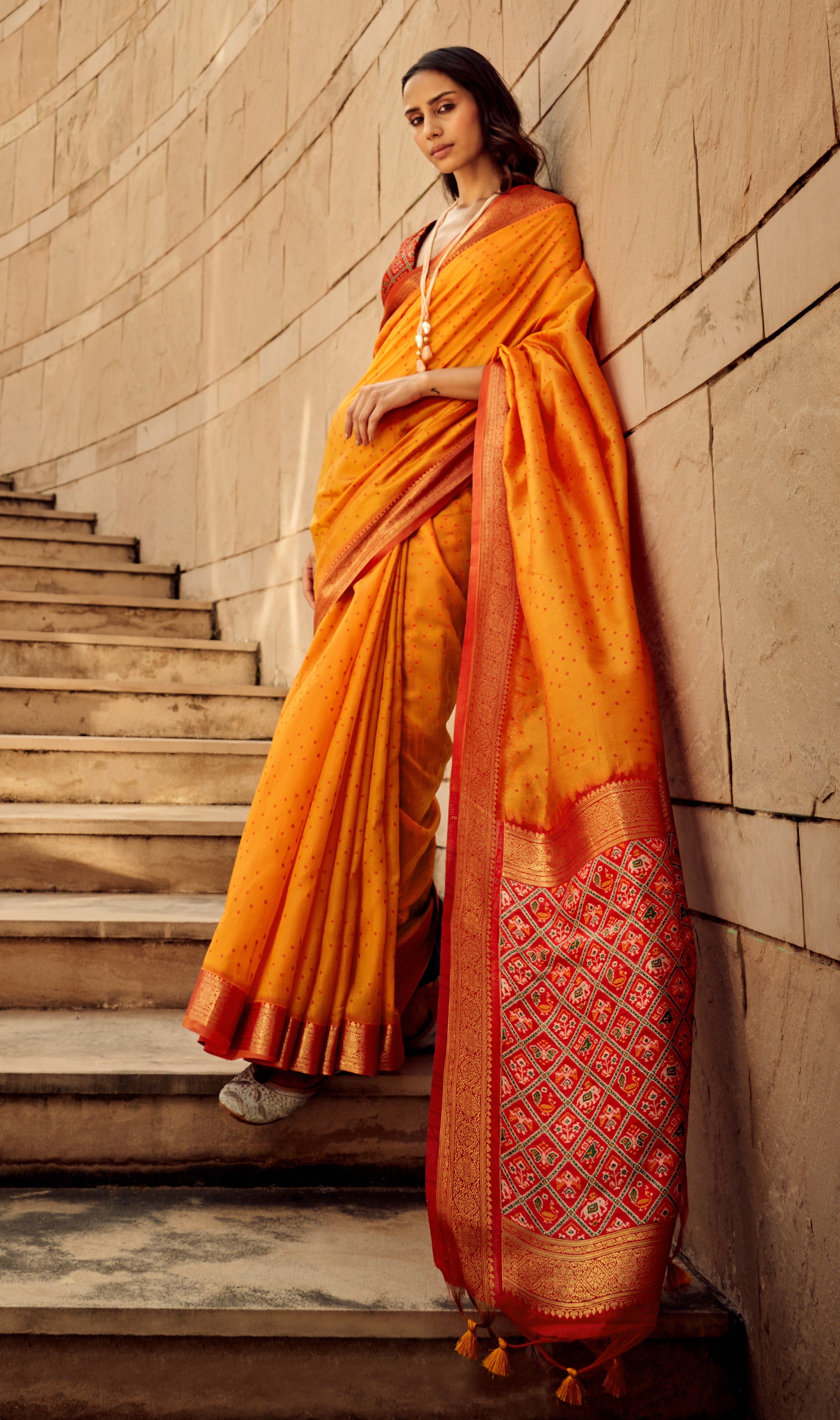 Buy MySilkLove Flame Pea Orange Woven Banarasi Handloom Silk Saree Online