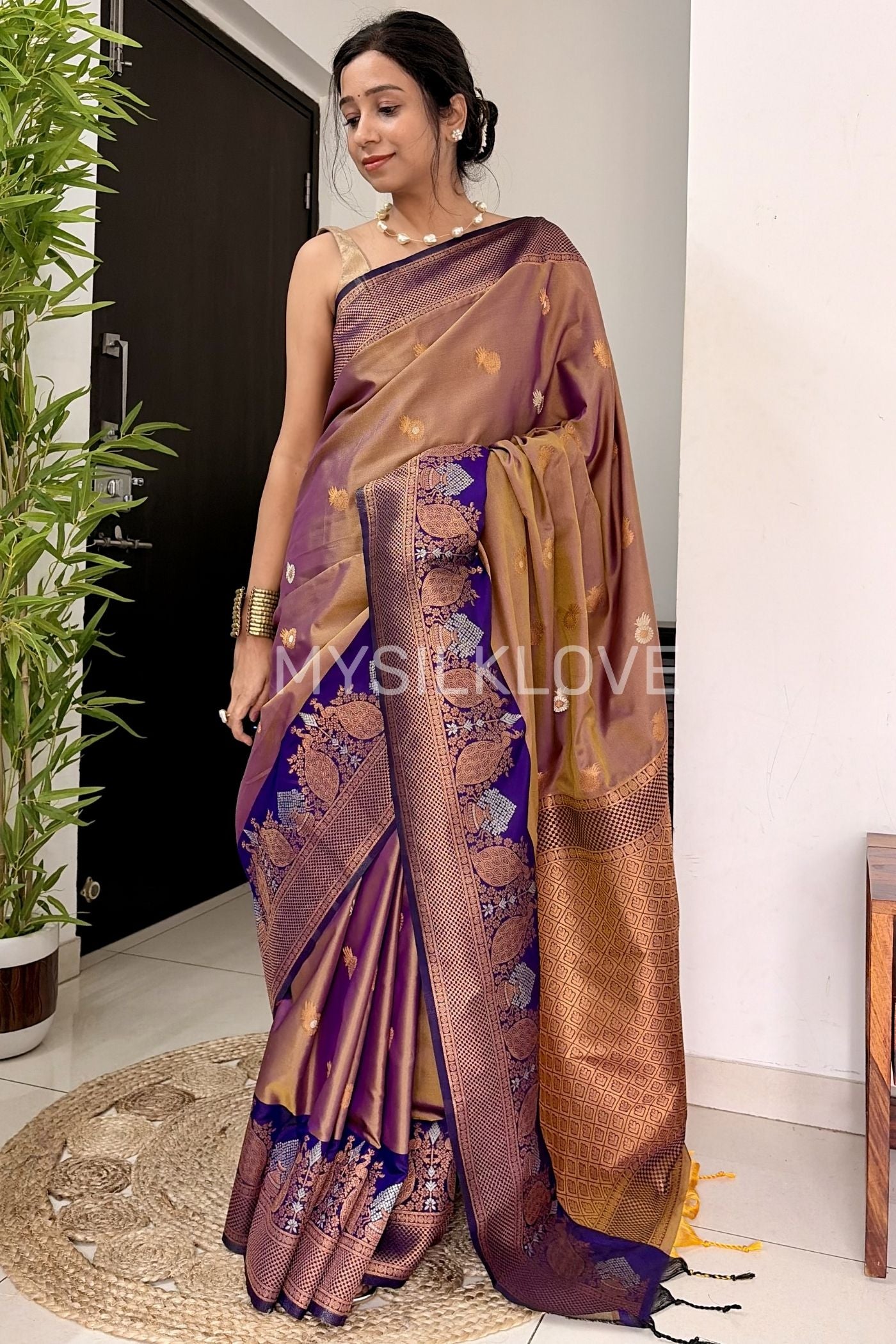 Buy MySilkLove Cosmic Purple Woven Banarasi Saree Online