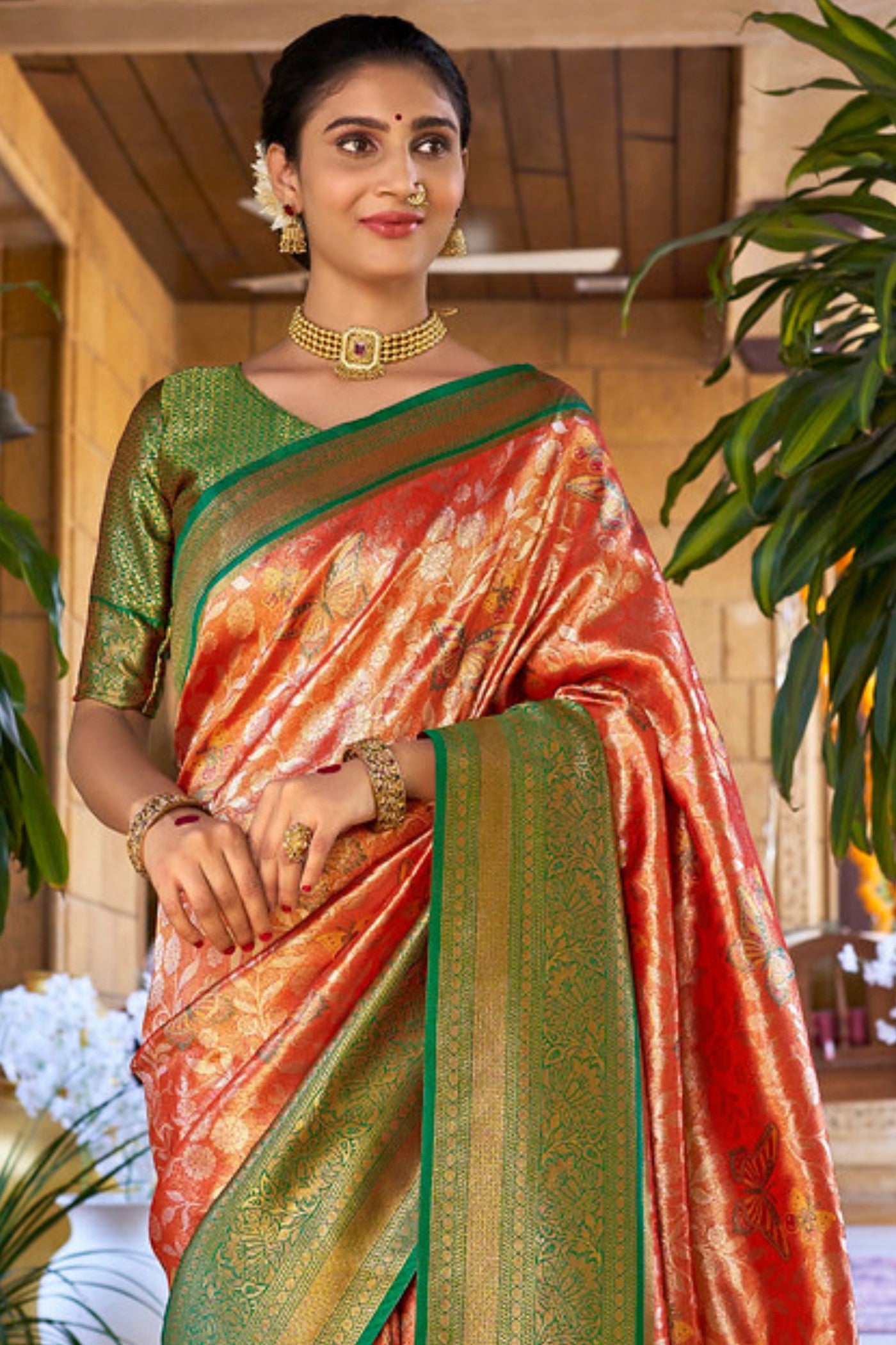 MySilkLove Copper Orange Woven Kanjivaram Saree