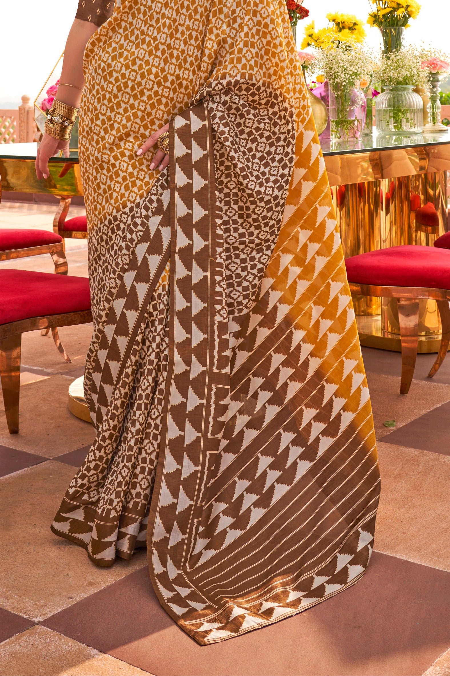 Buy MySilkLove Pale Copper Yellow Printed Patola Saree Online