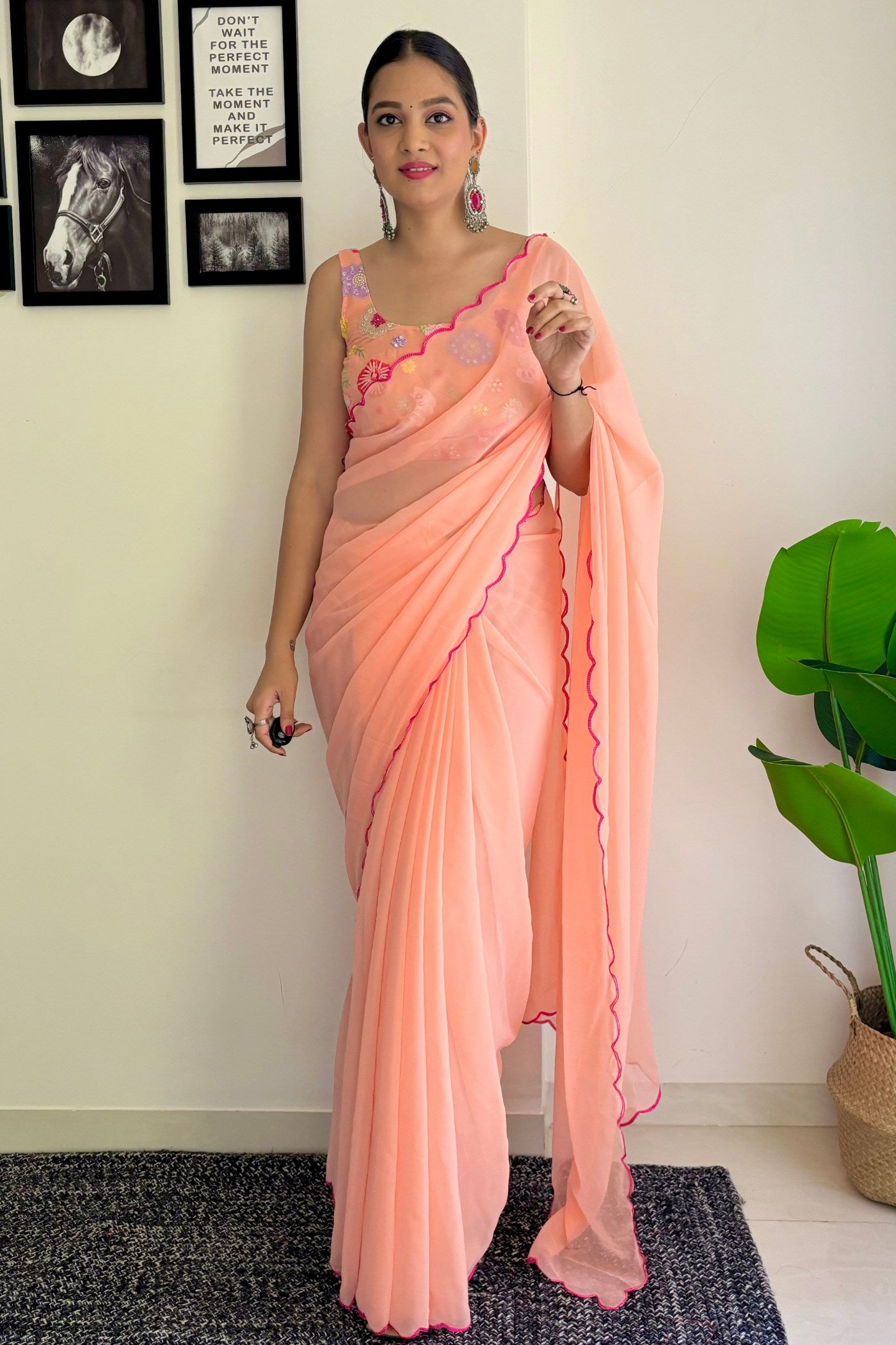 Buy MySilkLove Blushing Peach Gerogette Saree Online