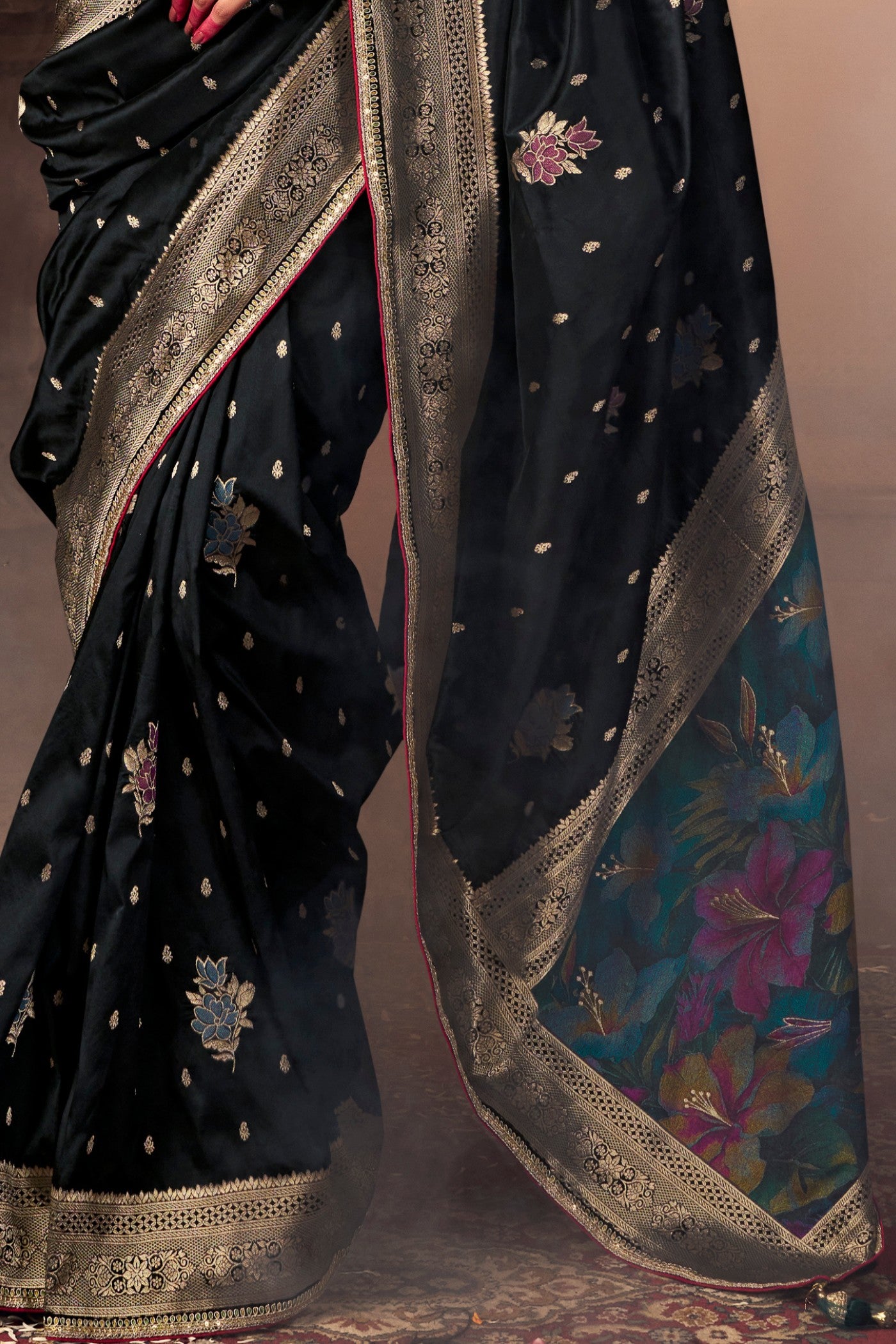 Buy MySilkLove Eerie Black Designer Banarasi Saree Online