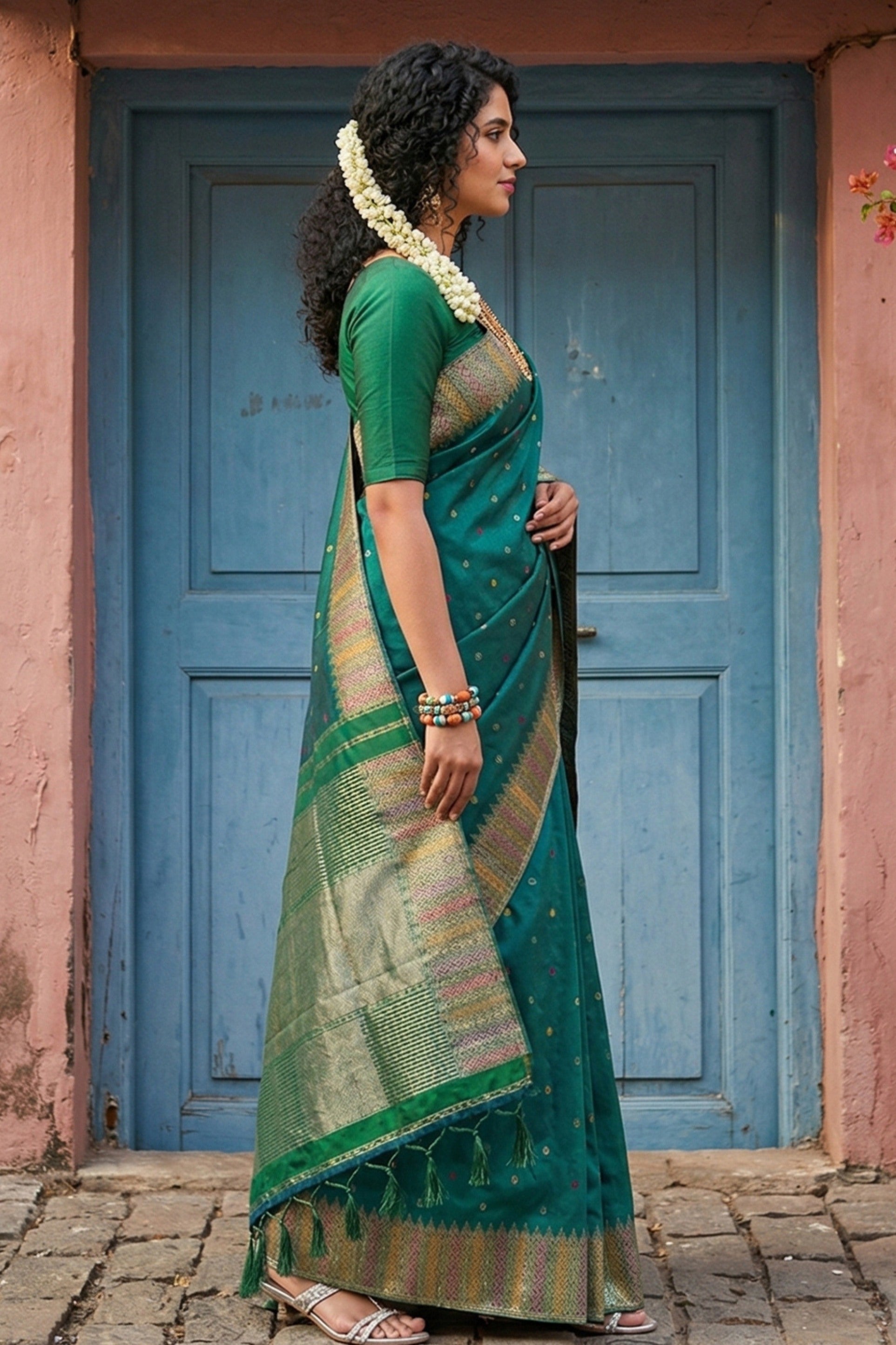 Buy MySilkLove Bottle Green Woven Banarasi Silk Saree Online