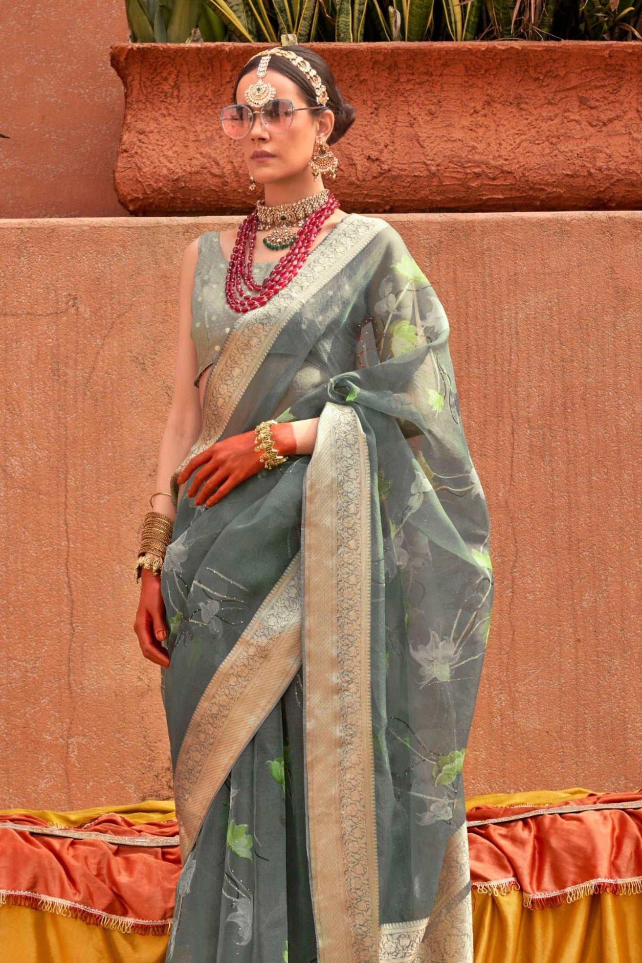 Buy MySilkLove Oslo Grey Zari Woven Organza Saree Online