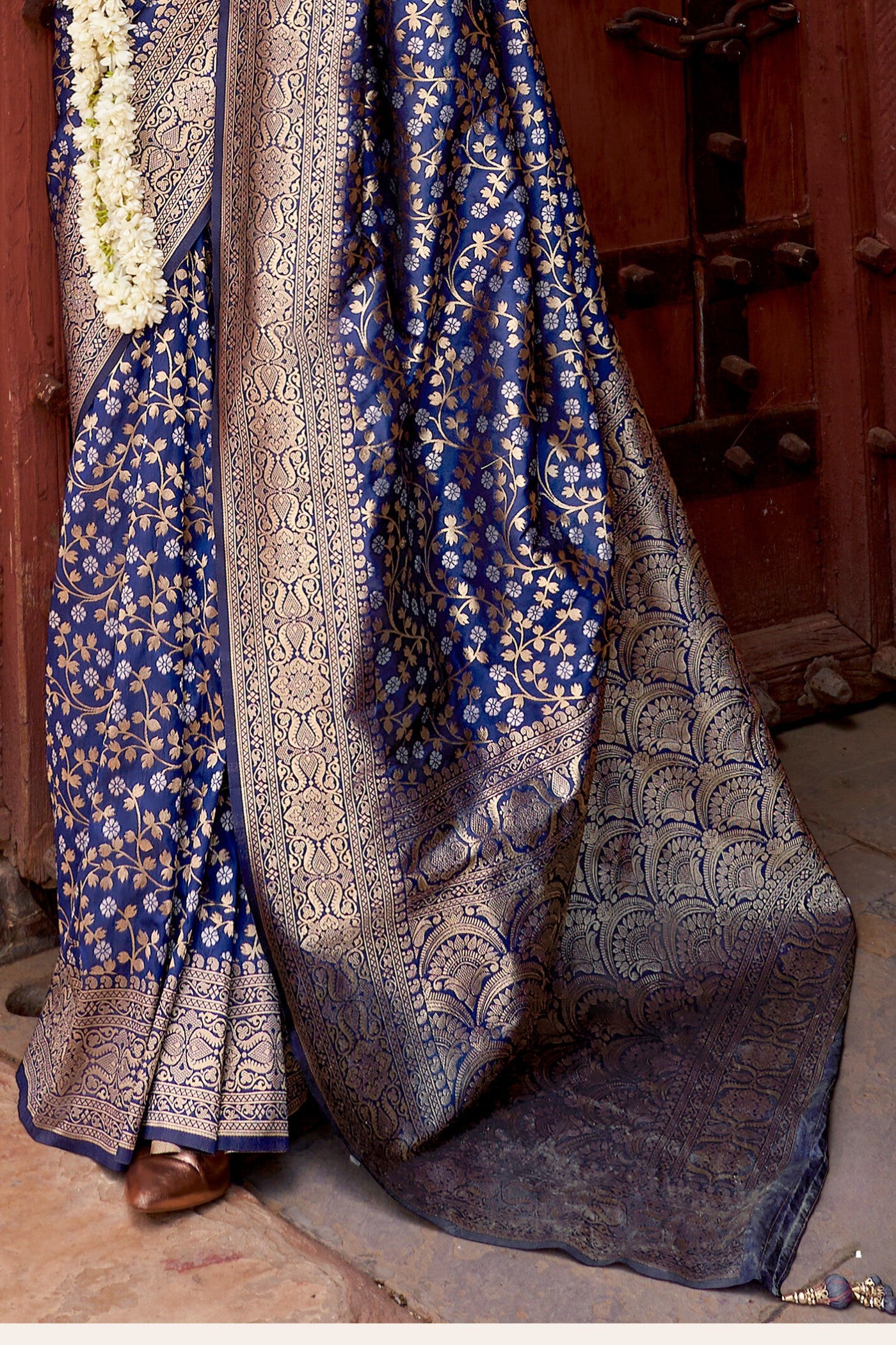 Buy MySilkLove Dolphin Blue Woven Banarasi Saree Online