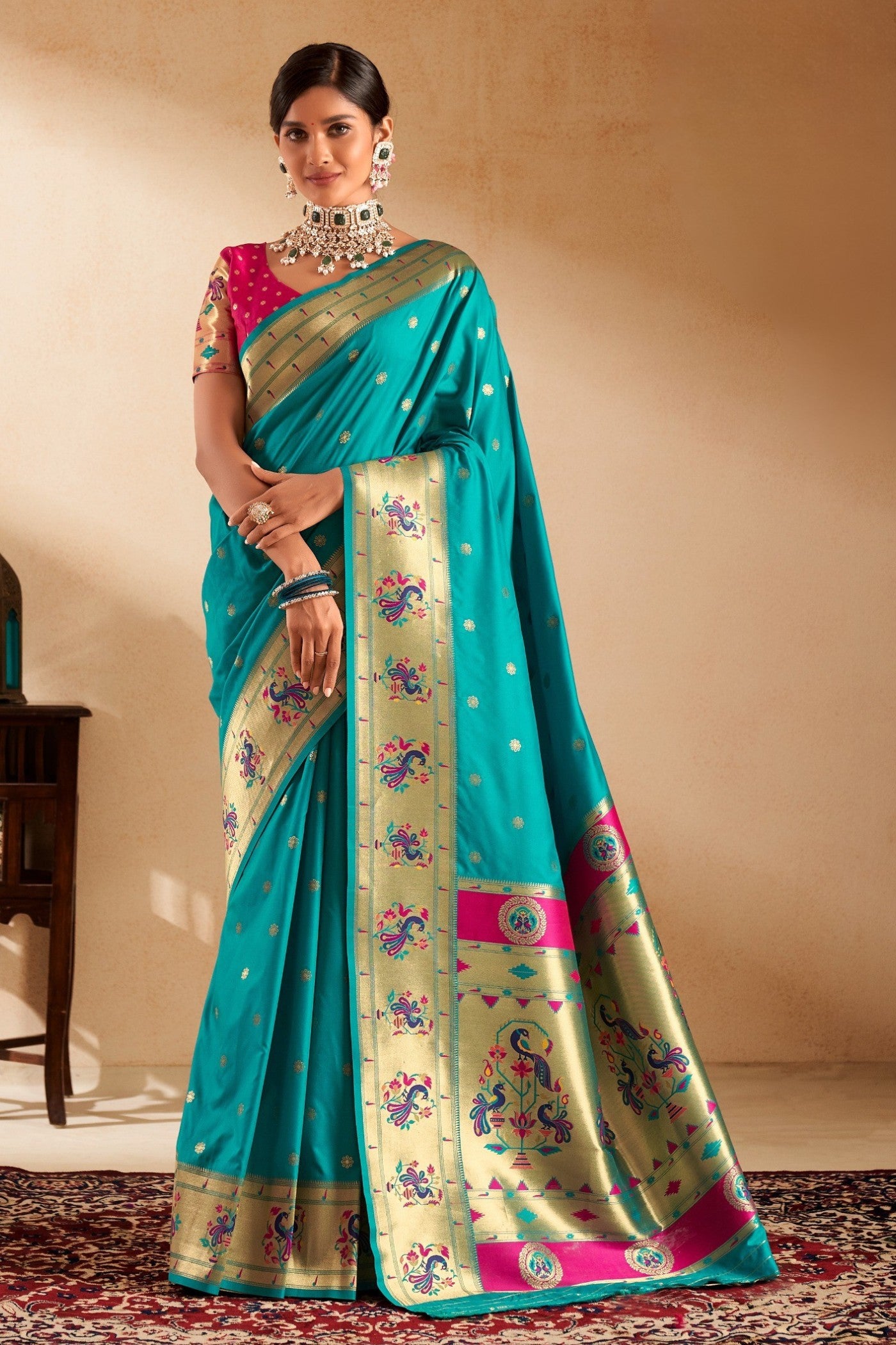 Buy MySilkLove Ball Blue Woven Paithani Saree Online