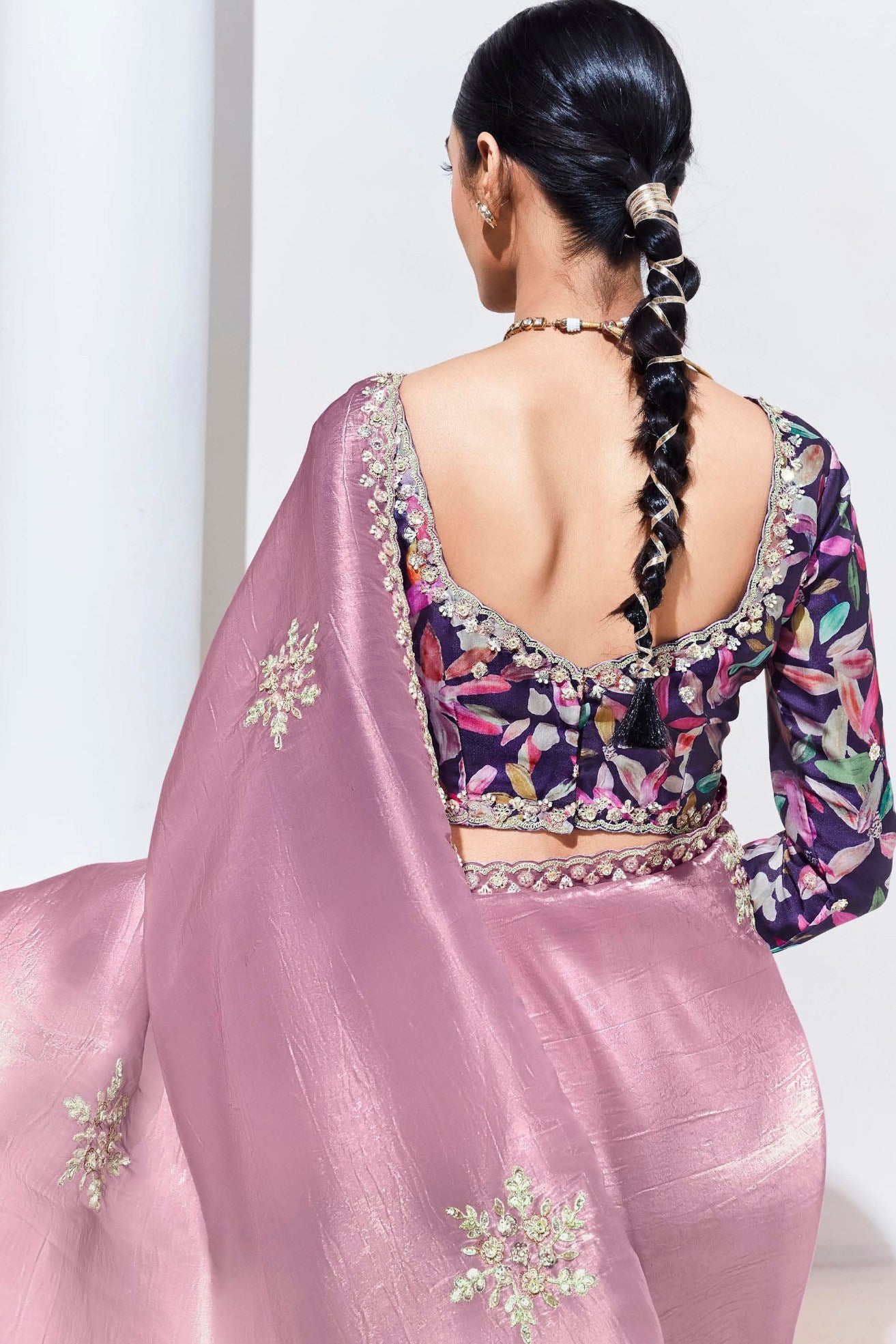 Buy MySilkLove Careys Pink Tissue Organza Designer Partywear Saree Online