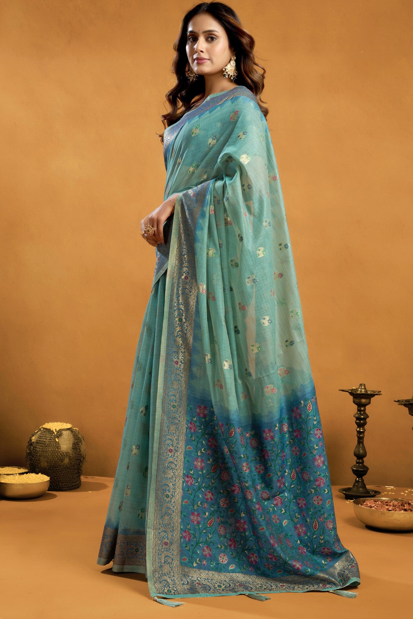 Buy MySilkLove Spring Blue Handloom Cotton Saree Online
