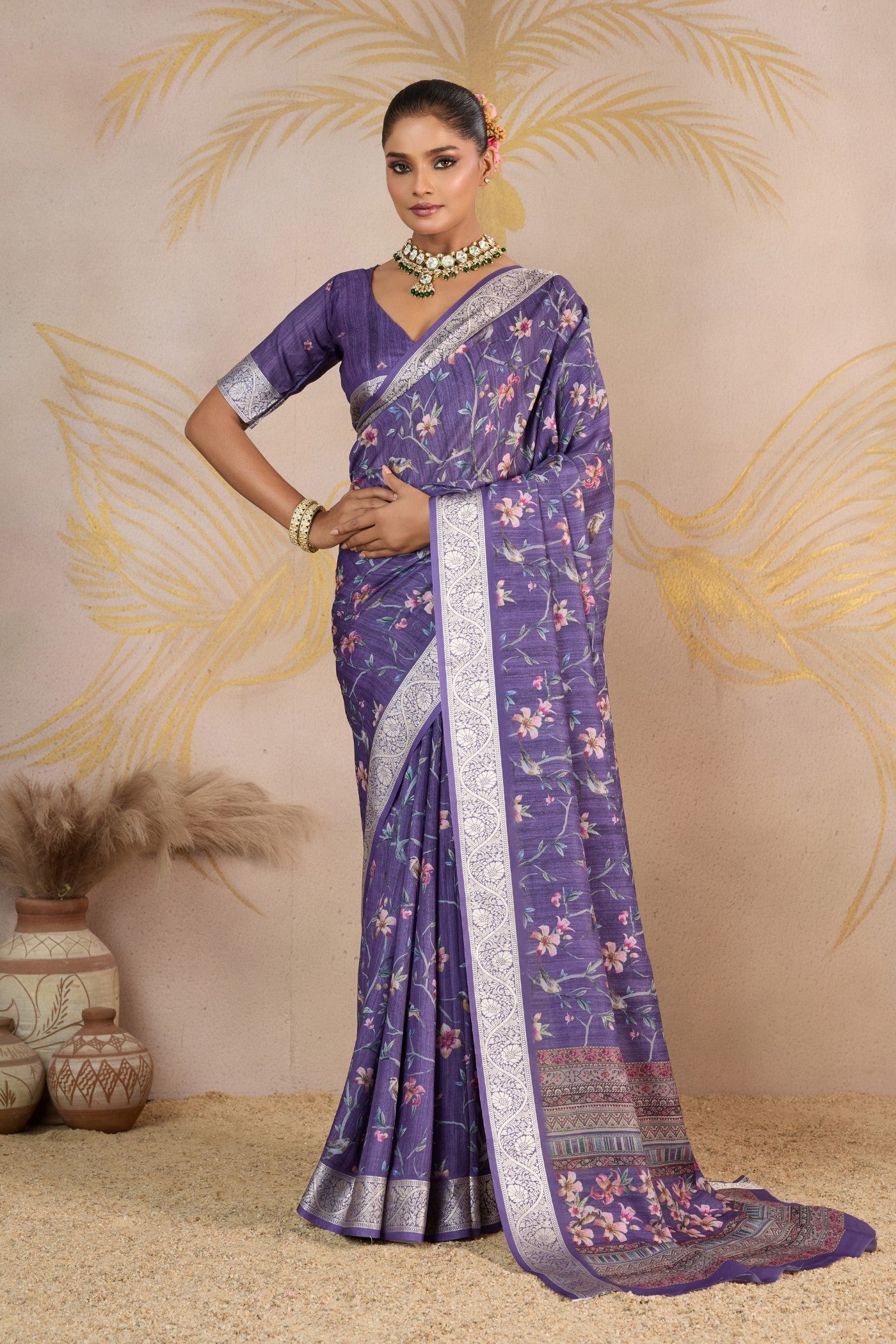 Buy MySilkLove Gemstone Purple Viscose Digital Printed Saree Online