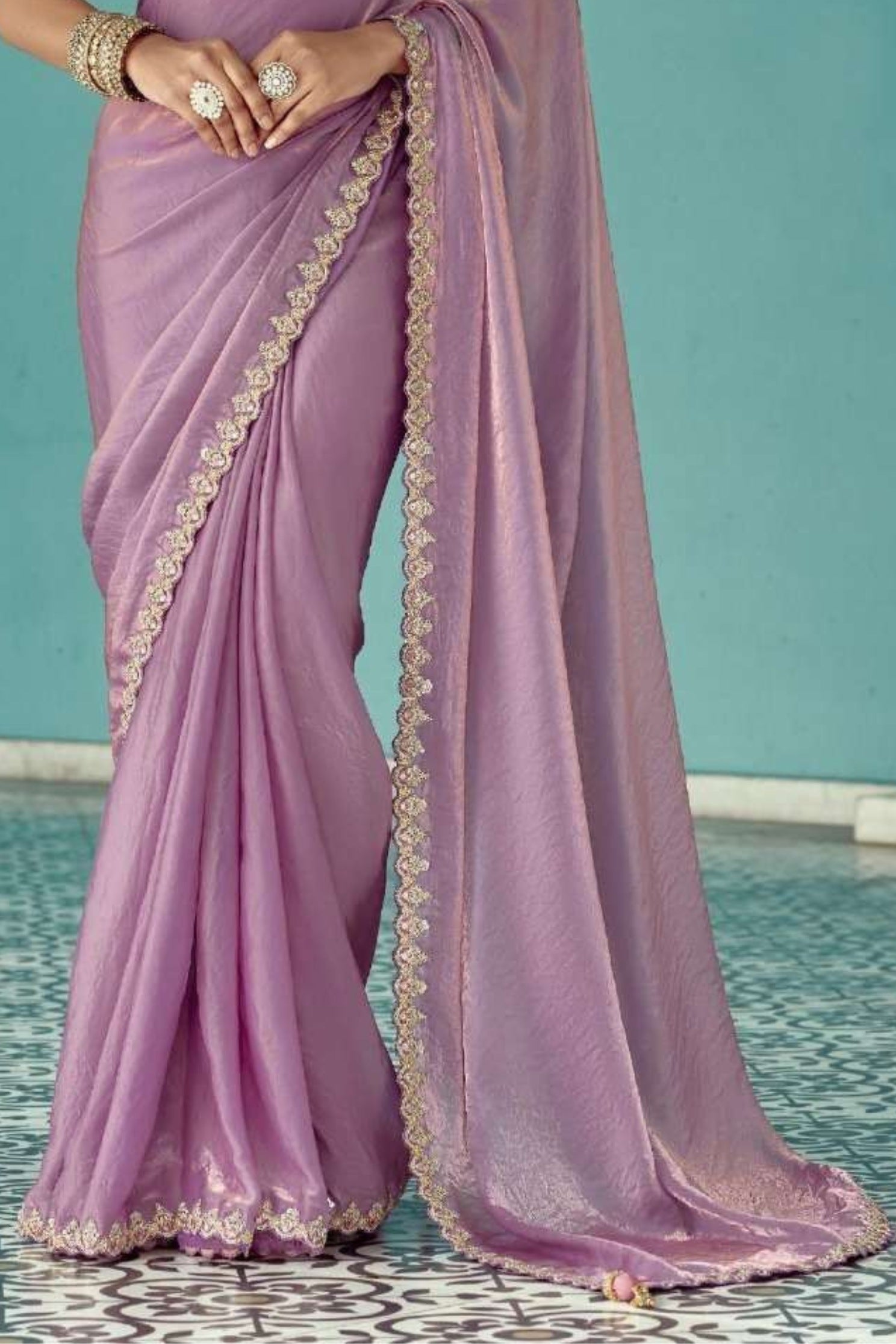 Buy MySilkLove Light Mauve Purple Embroidered Tissue Designer Saree Online