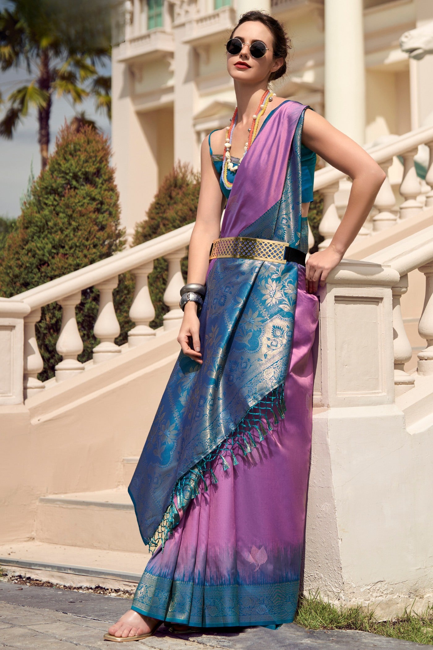 Buy MySilkLove Tapestry Purple Woven Banarasi Soft Silk Saree Online