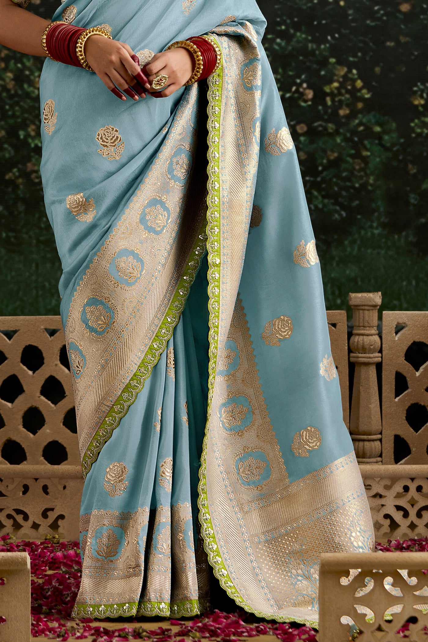 Buy MySilkLove Middle Blue Designer Banarasi Saree Online