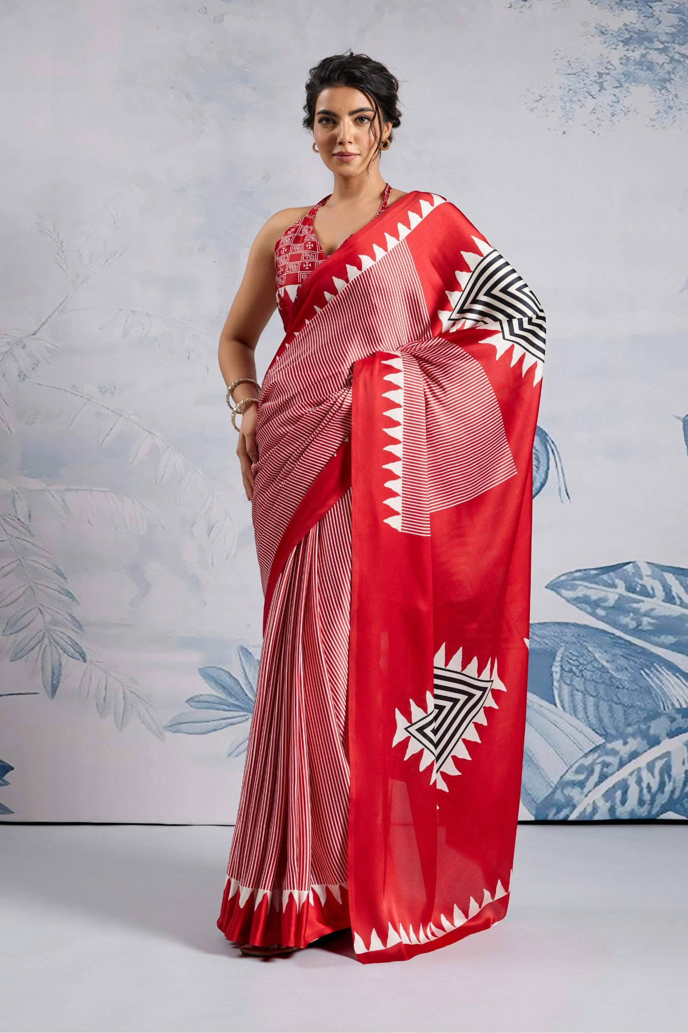 Buy MySilkLove Azalea Red Ajrakh Printed Satin Crepe Silk Saree Online