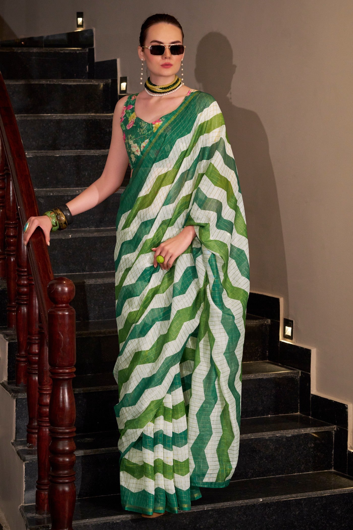 Buy MySilkLove Plantation Green Woven Linen Saree Online