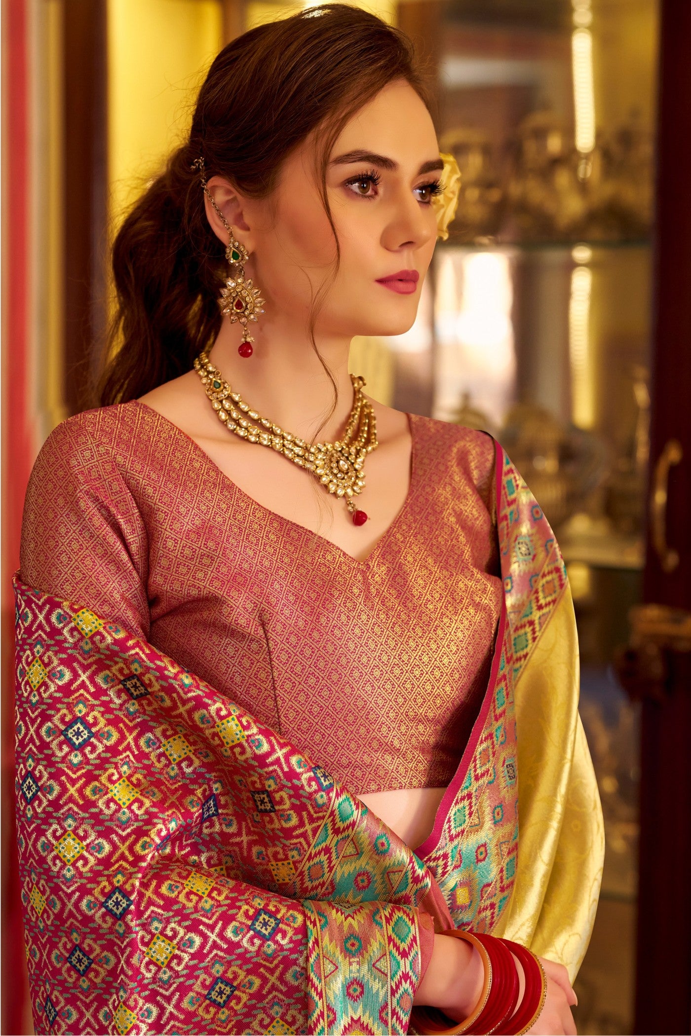 Buy MySilkLove Buttercream Yellow Woven Tissue Patola Silk Saree Online