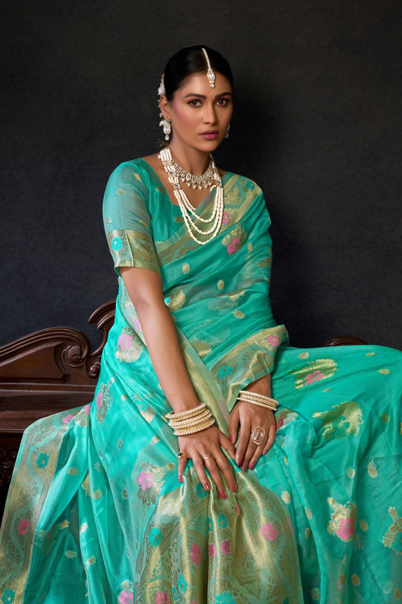 Buy MySilkLove Sky Blue Woven Banarasi Organza Saree Online
