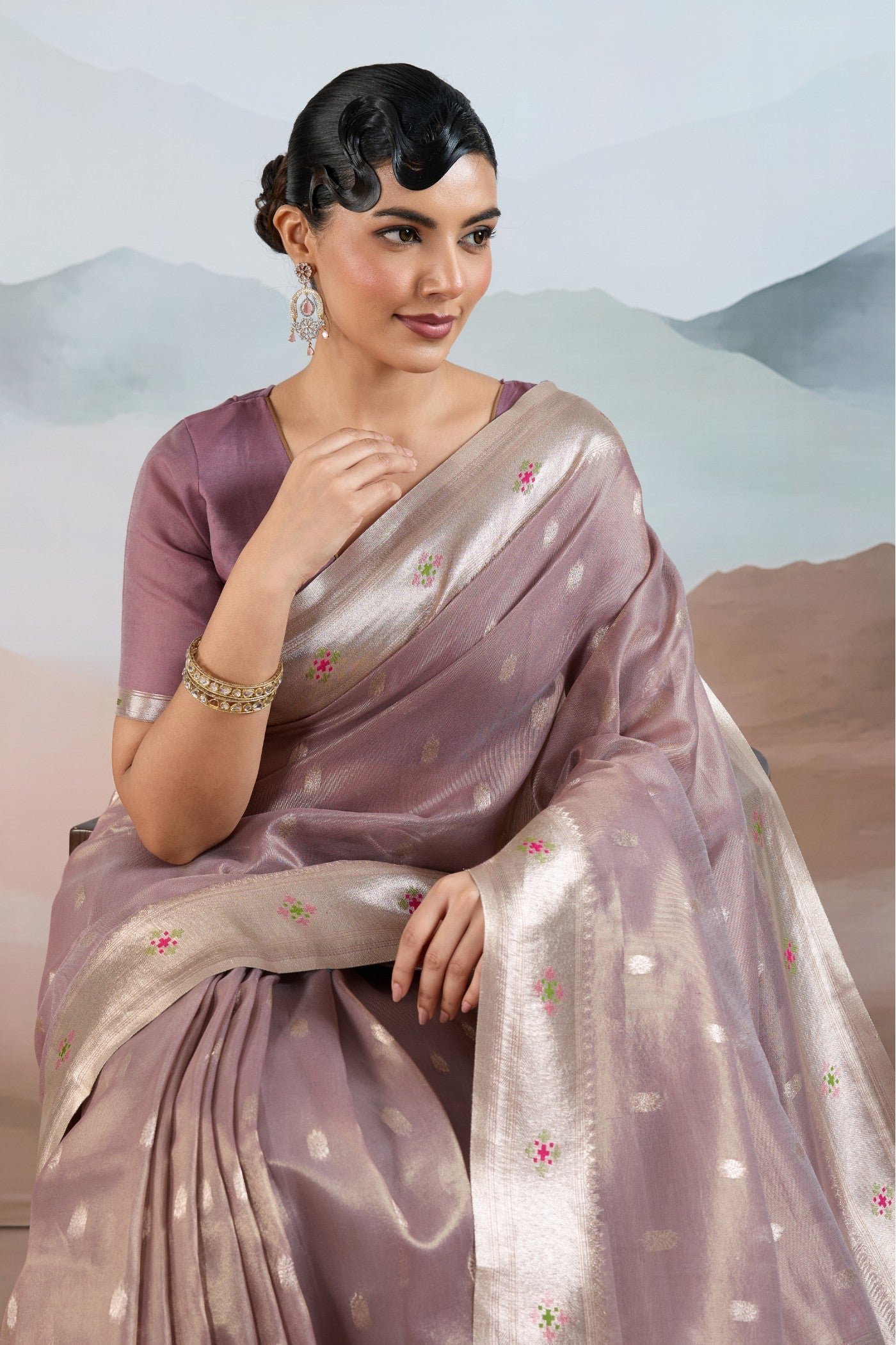 Buy MySilkLove Veil Purple Zari Woven Tissue Paithani Saree Online