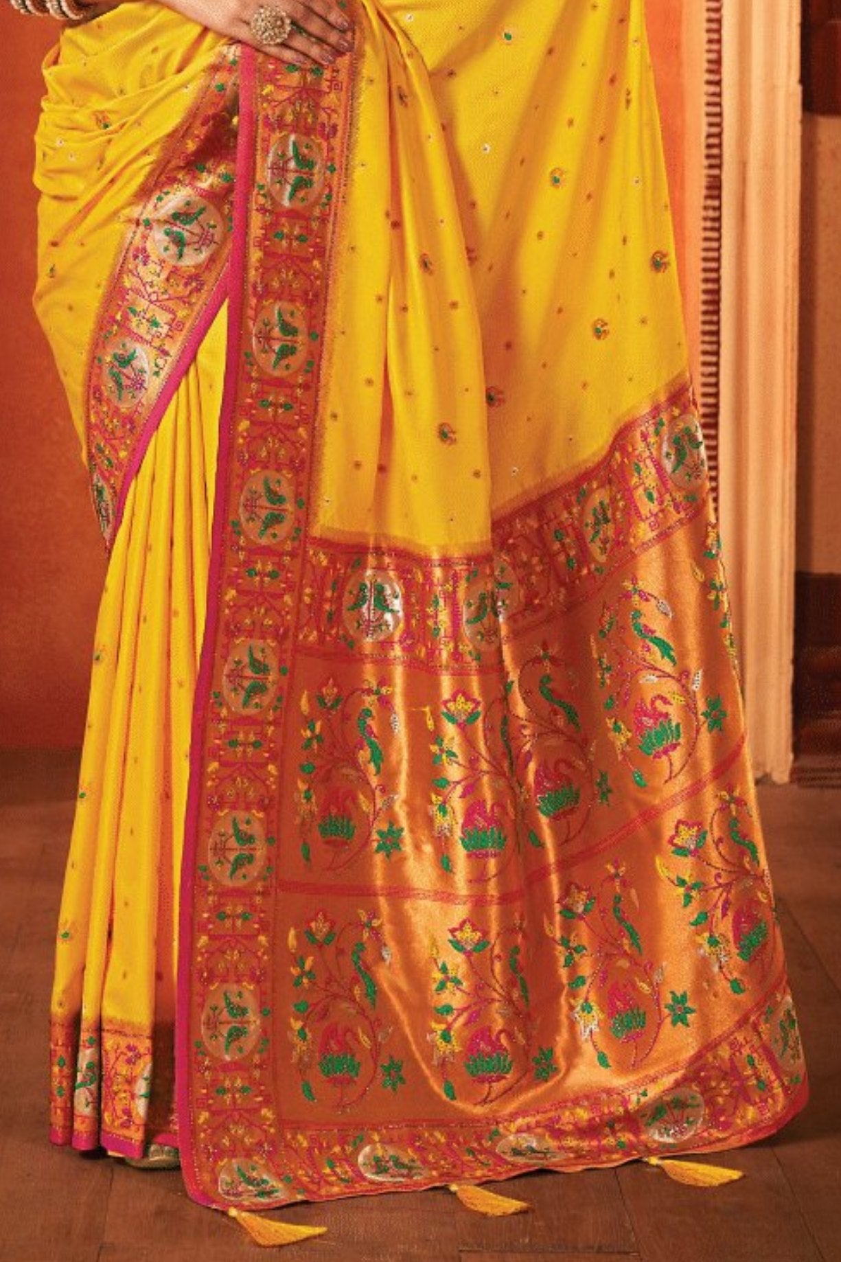 Buy MySilkLove Fire Bush Yellow Woven Paithani Saree Online