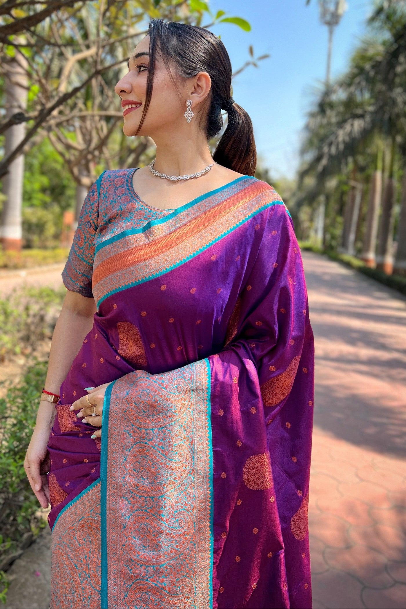 Buy MySilkLove Seance Purple Zari Woven Banarasi Saree Online