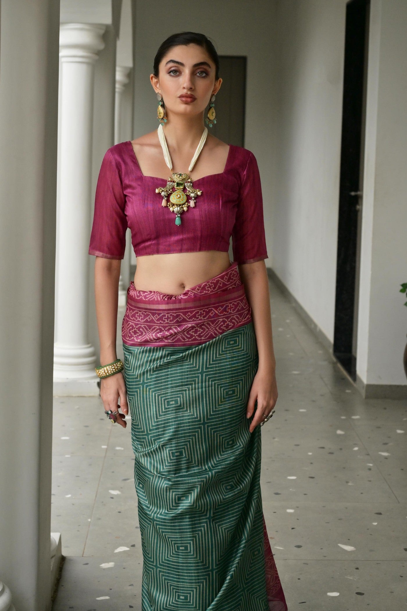 Buy MySilkLove Amazon Green Printed Tussar Silk Saree Online