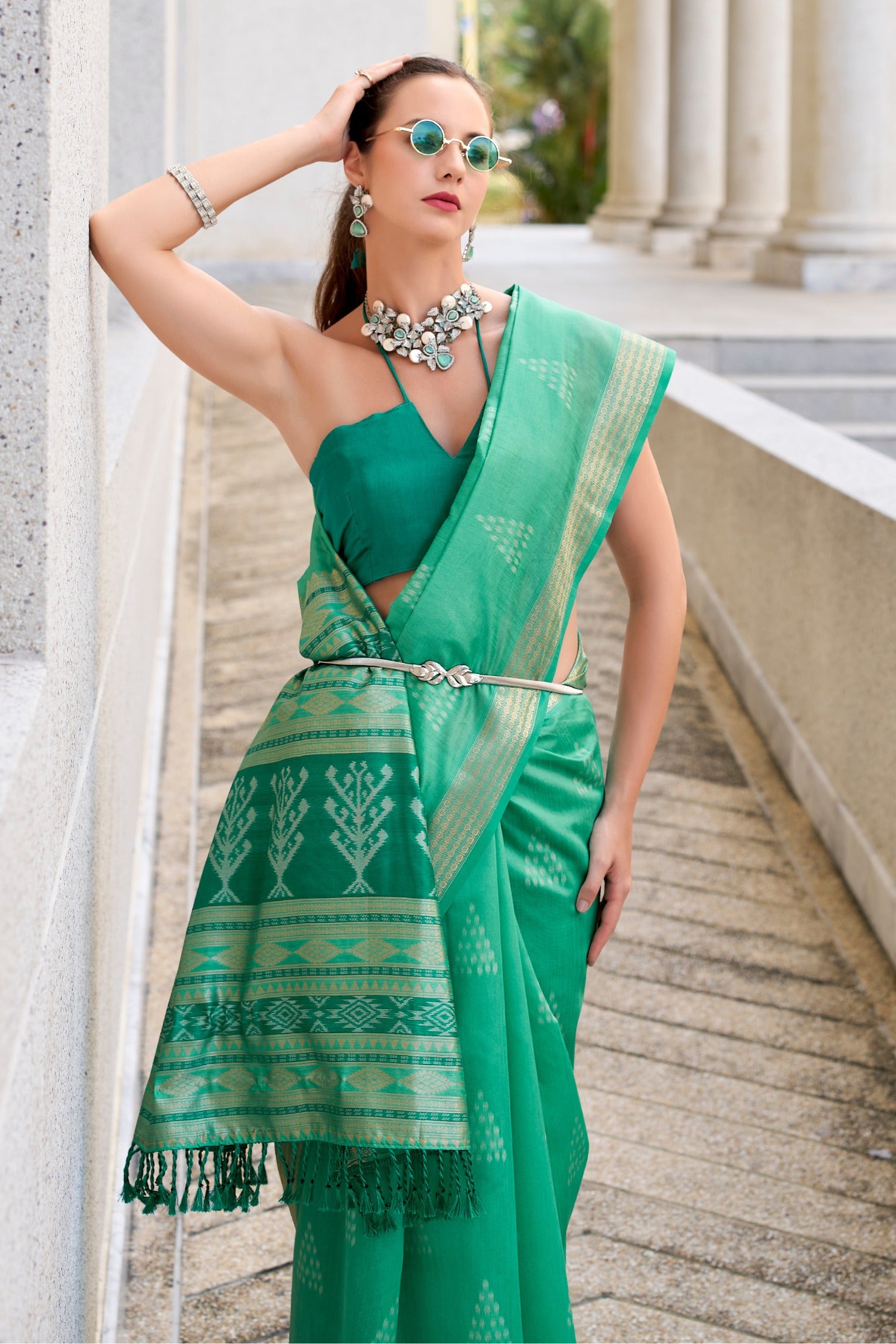 Buy MySilkLove Funk Green Ikkat Woven Banarasi Saree Online