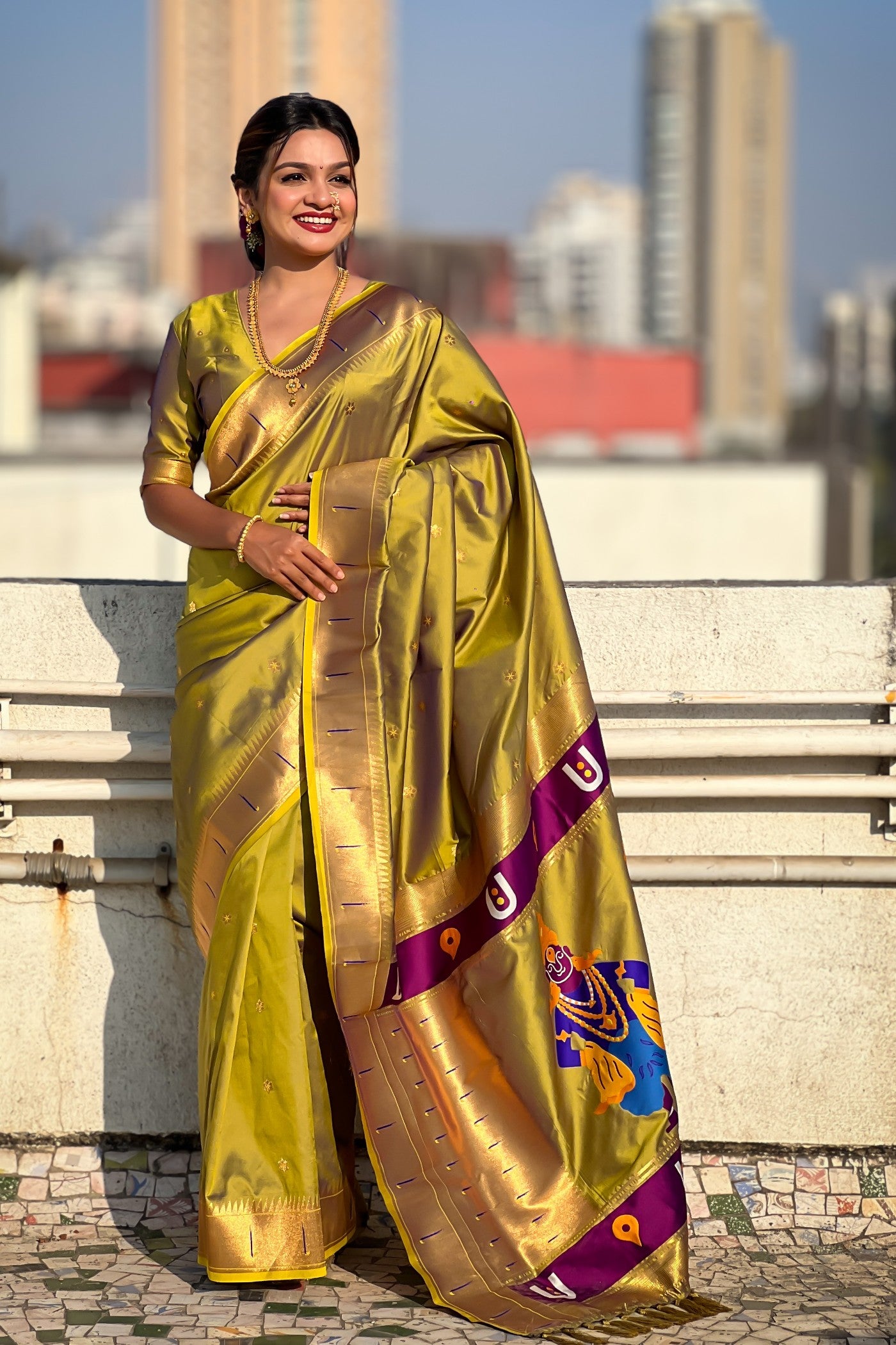 Buy MySilkLove Tacha Green Woven Paithani Saree Online