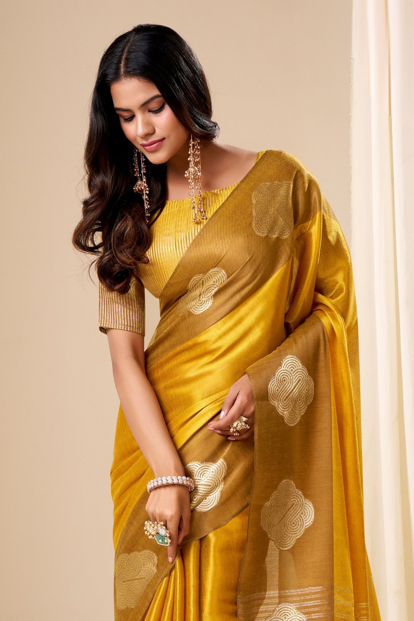 Buy MySilkLove Jonquil Yellow Handloom Tissue Saree Online