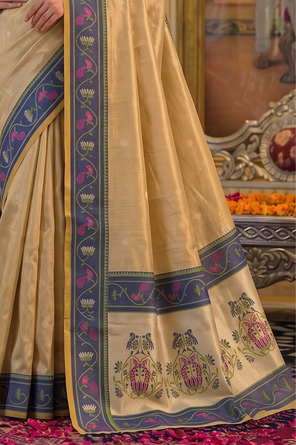 Buy MySilkLove Hazelnut Beige Woven Tissue Silk Saree Online