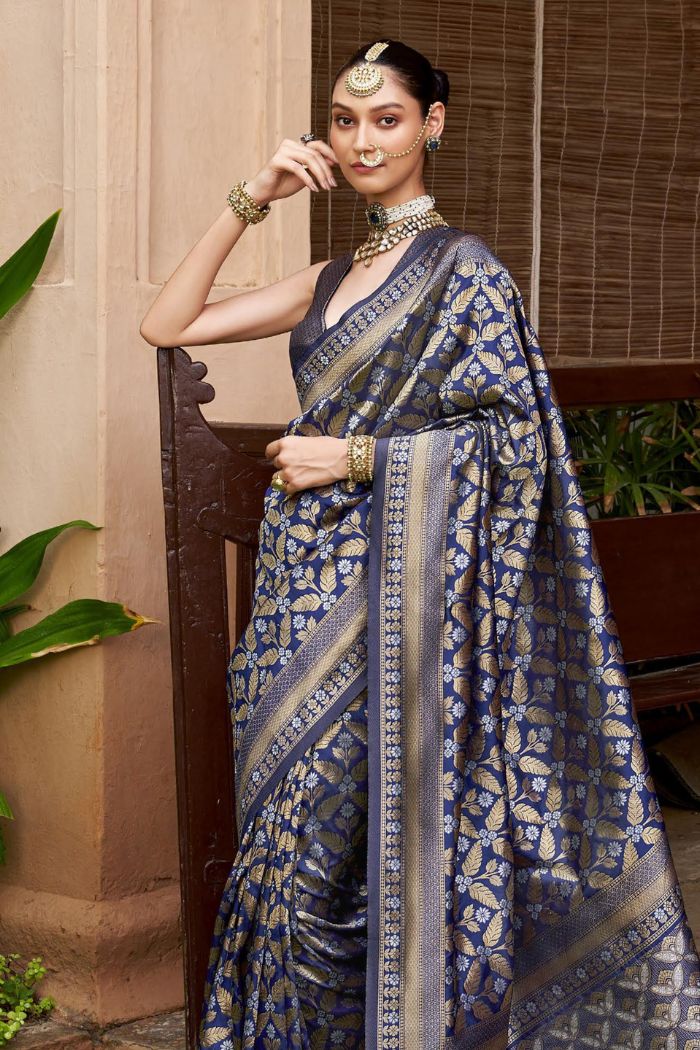 Buy MySilkLove Navy Blue Woven Banarasi Saree Online