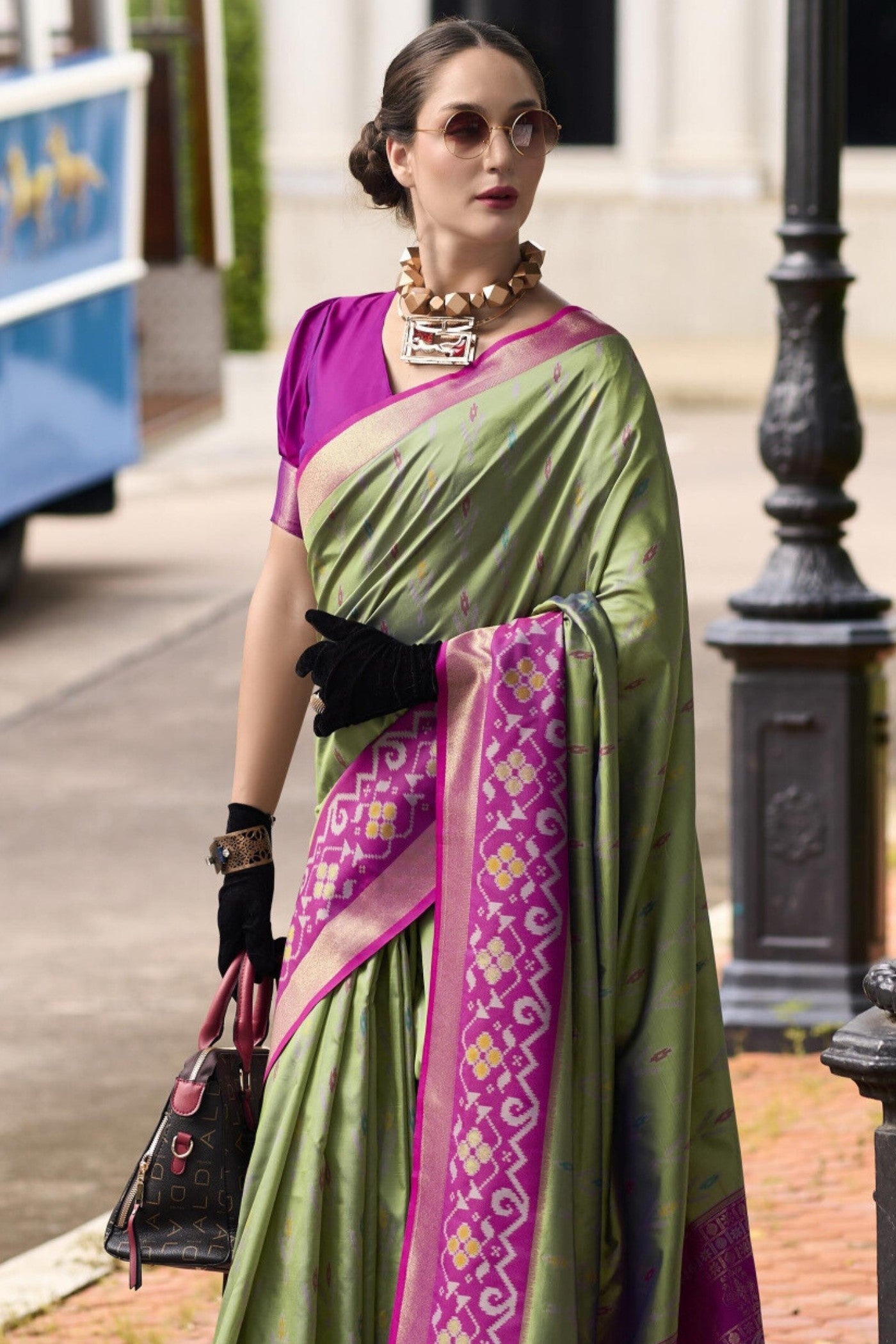 Buy MySilkLove Avocado Green Woven Banarasi Soft Silk Saree Online