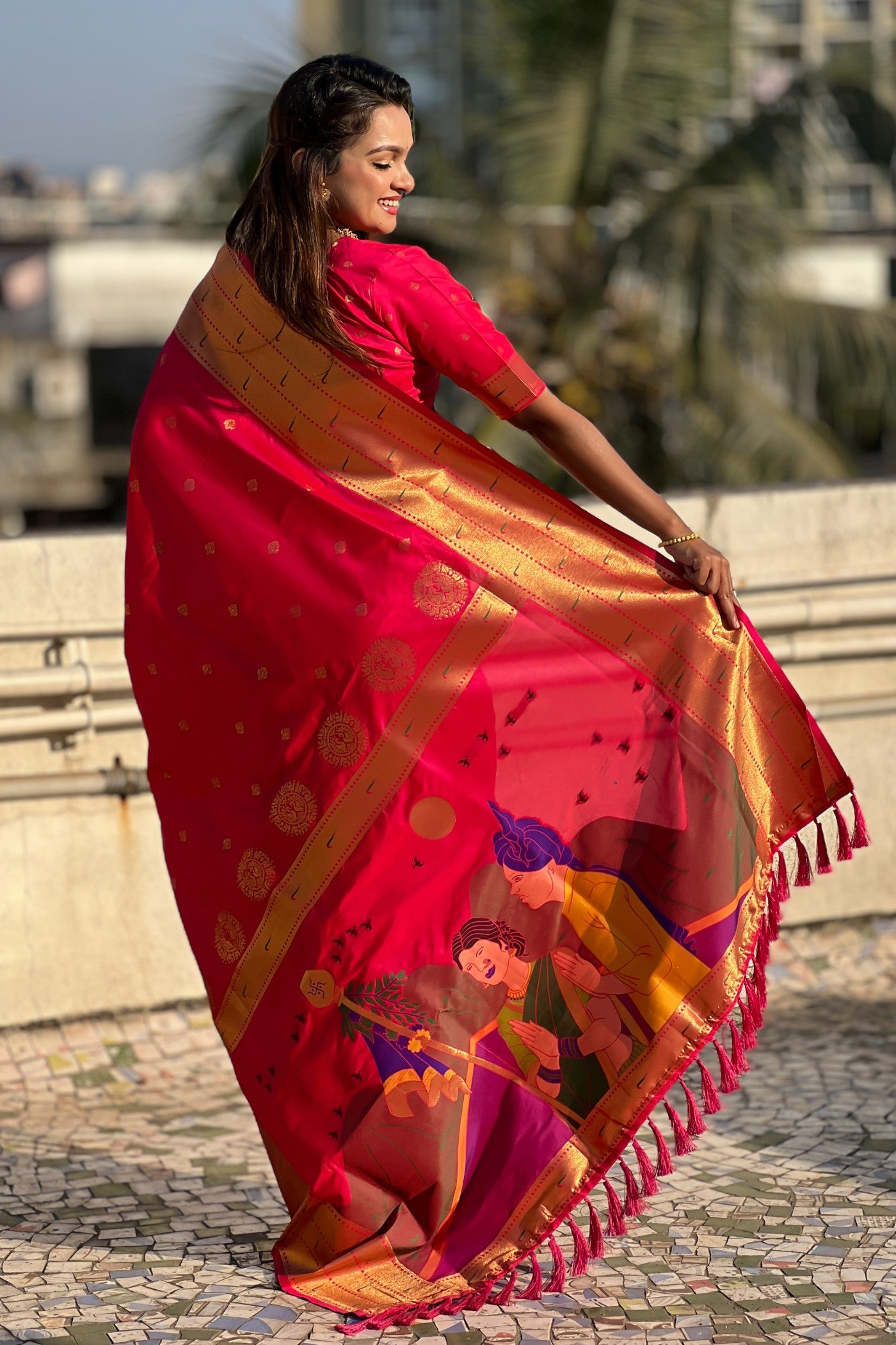 Buy MySilkLove Poppy Red Woven Paithani Saree Online