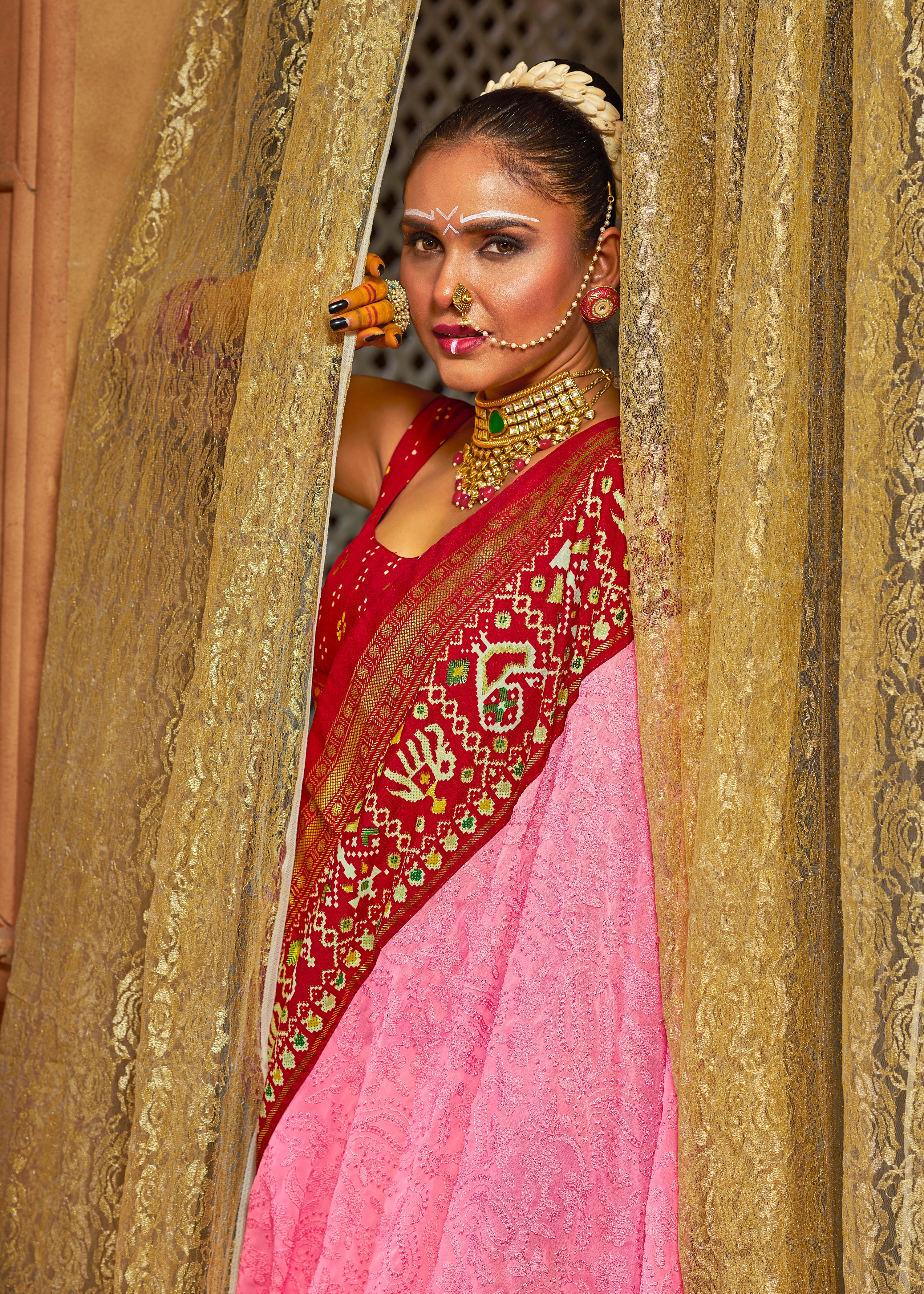 Buy MySilkLove Chestnut Rose Pink Embroidery Chikankari Patola Handloom Saree Online