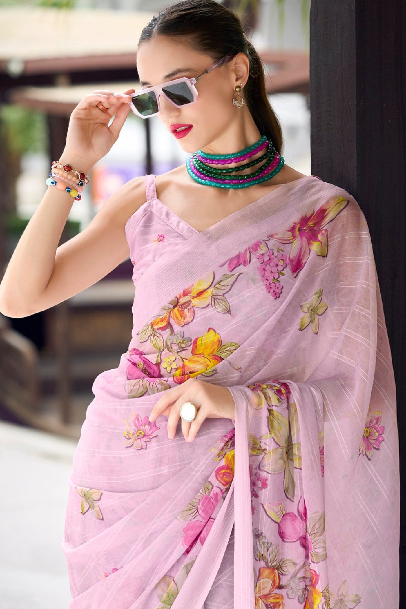 Buy MySilkLove Blossom Pink Chiffon Silk Saree Online