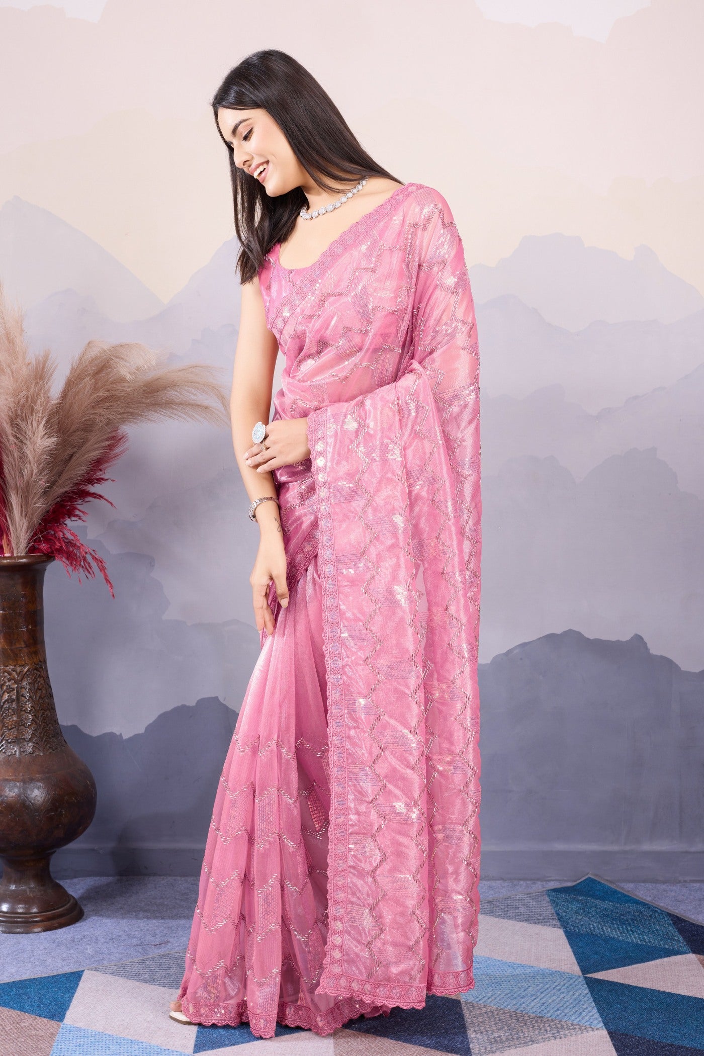 MySilkLove Hoya Pink Designer Partywear Saree