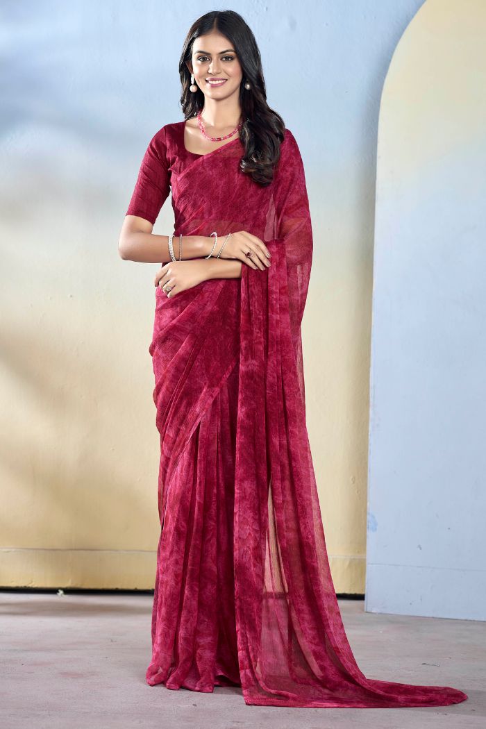 Buy MySilkLove Burgundy Maroon Ready To Wear Georgette Saree Online