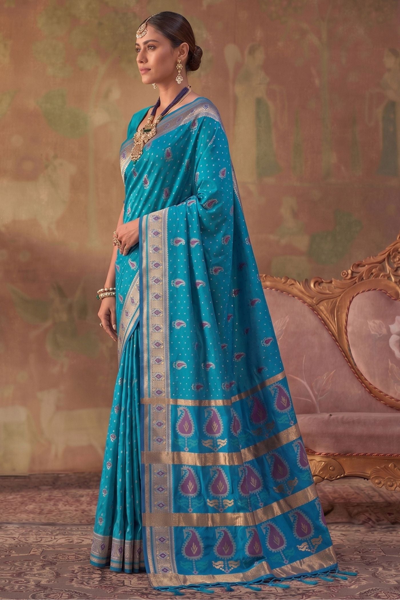 Buy MySilkLove Sapphire Blue Woven Banarasi Soft Silk Saree Online