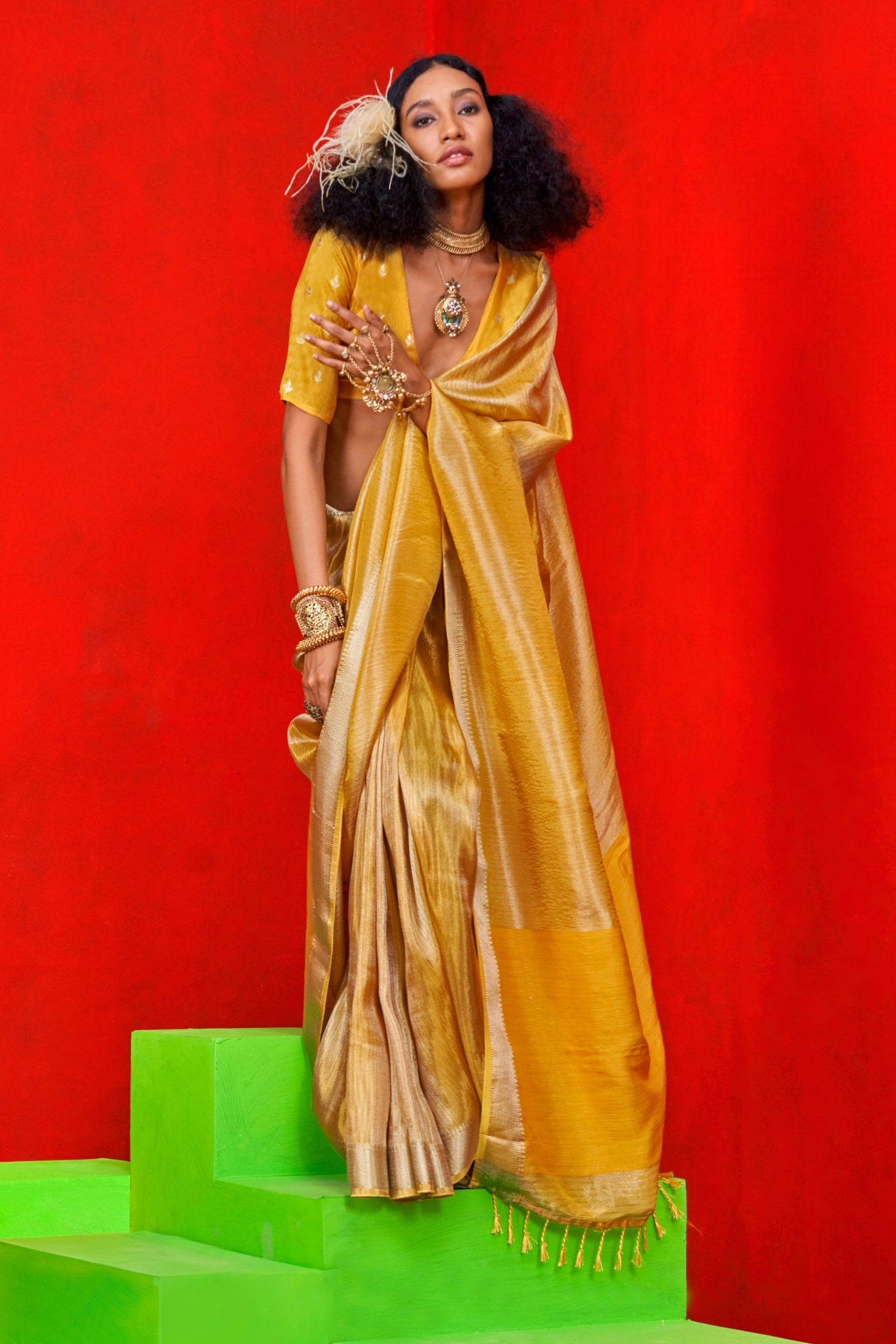 Buy MySilkLove Tulip Yellow Tissue Handloom Saree Online