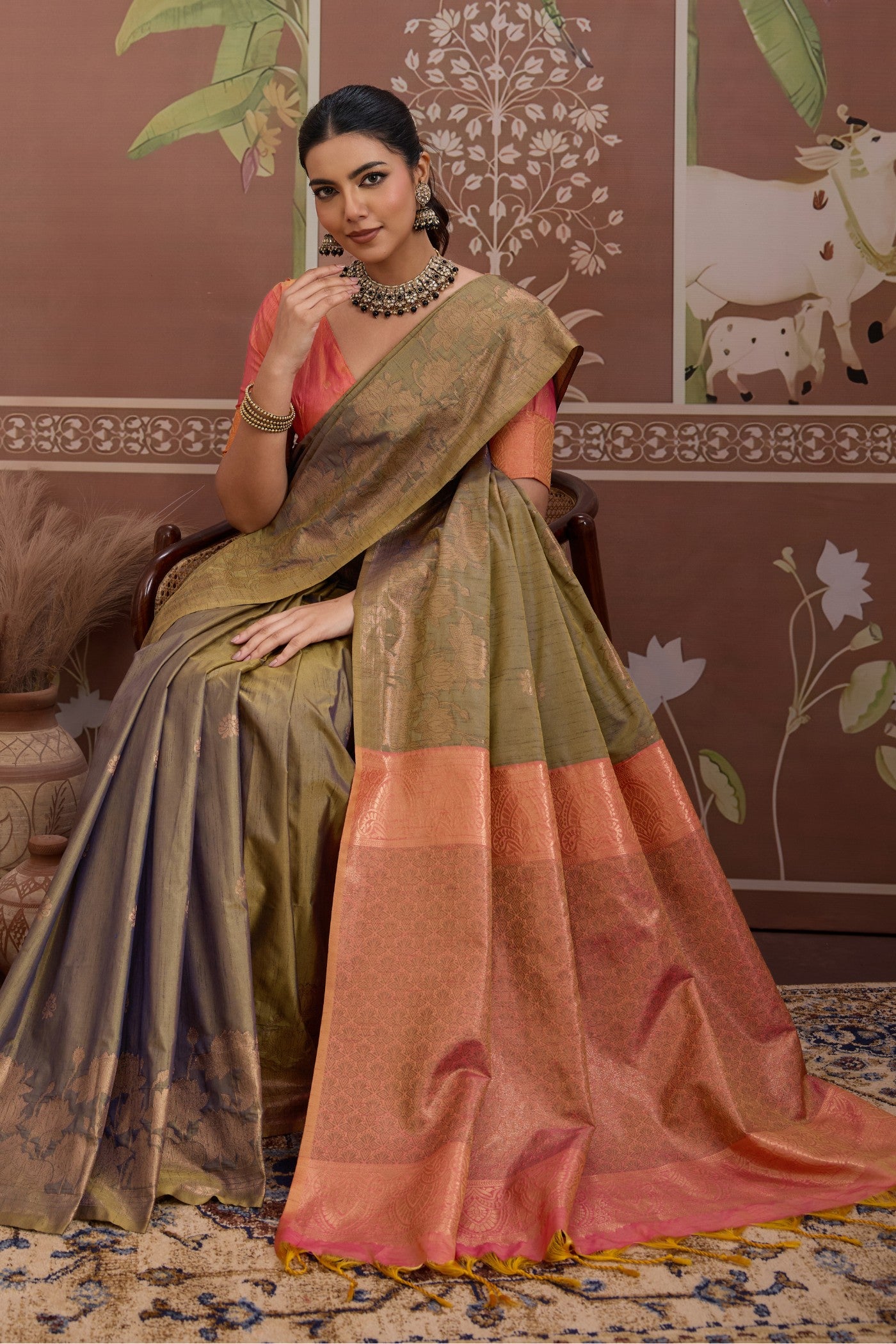 Buy MySilkLove Sea Green Banarasi Handloom Tussar Saree Online