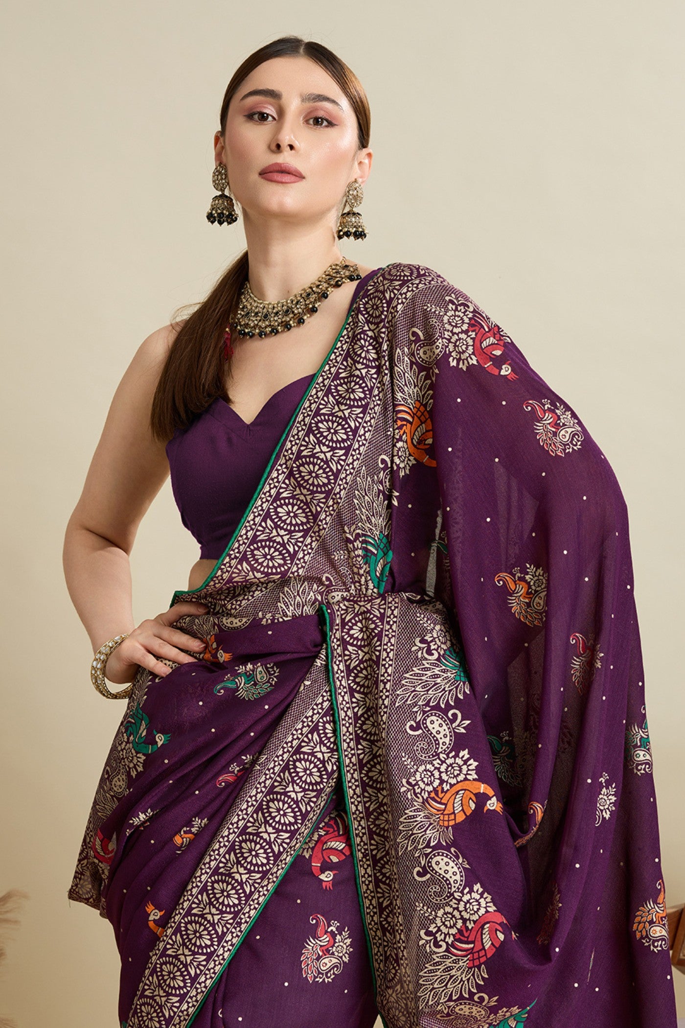 MySilkLove Firebrick Maroon Printed Chinon Saree