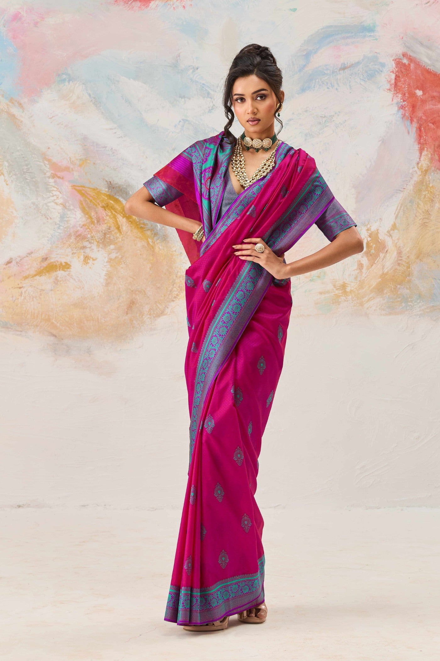Buy MySilkLove European Pink Woven Tanchoi Kanjivaram Saree Online