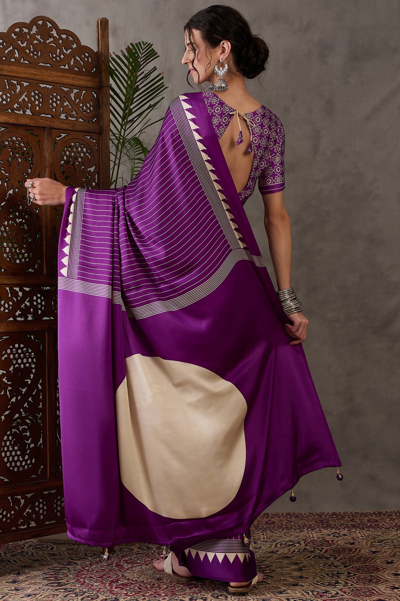 Buy MySilkLove Lollipop Purple Printed Satin Gaji Silk Saree Online