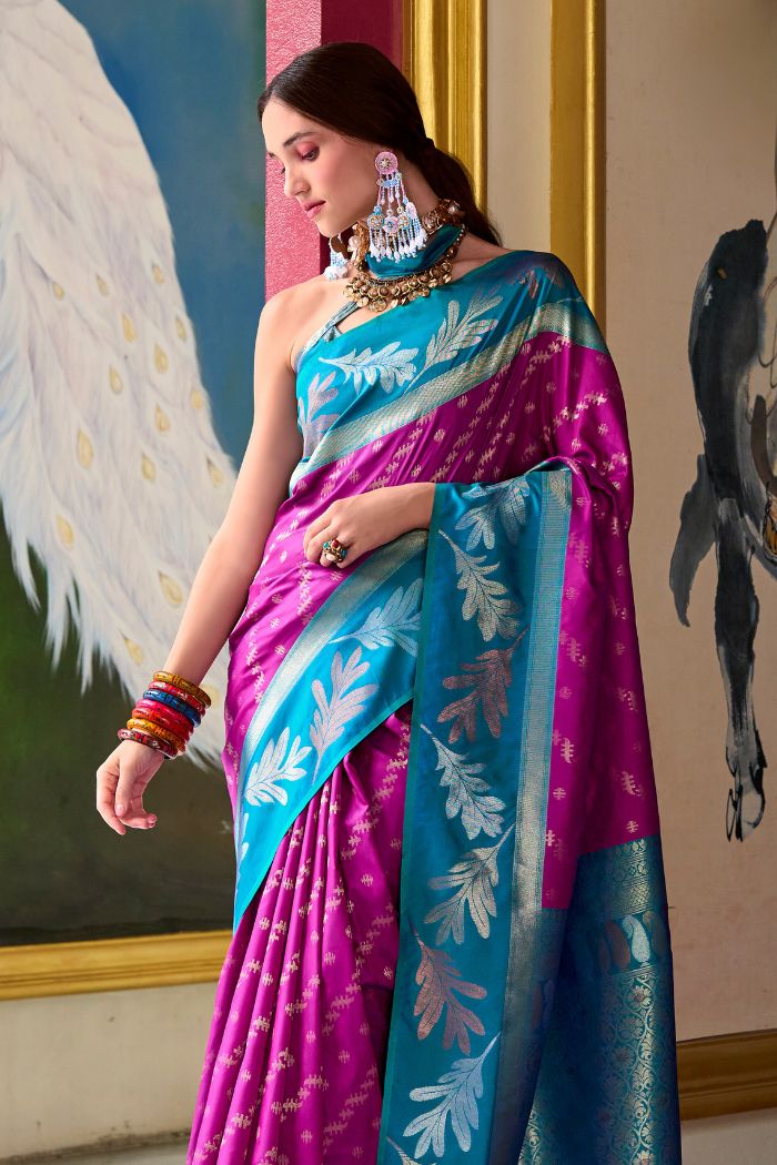 Buy MySilkLove Mulberry Purple and Blue Banarasi Soft Silk Saree Online