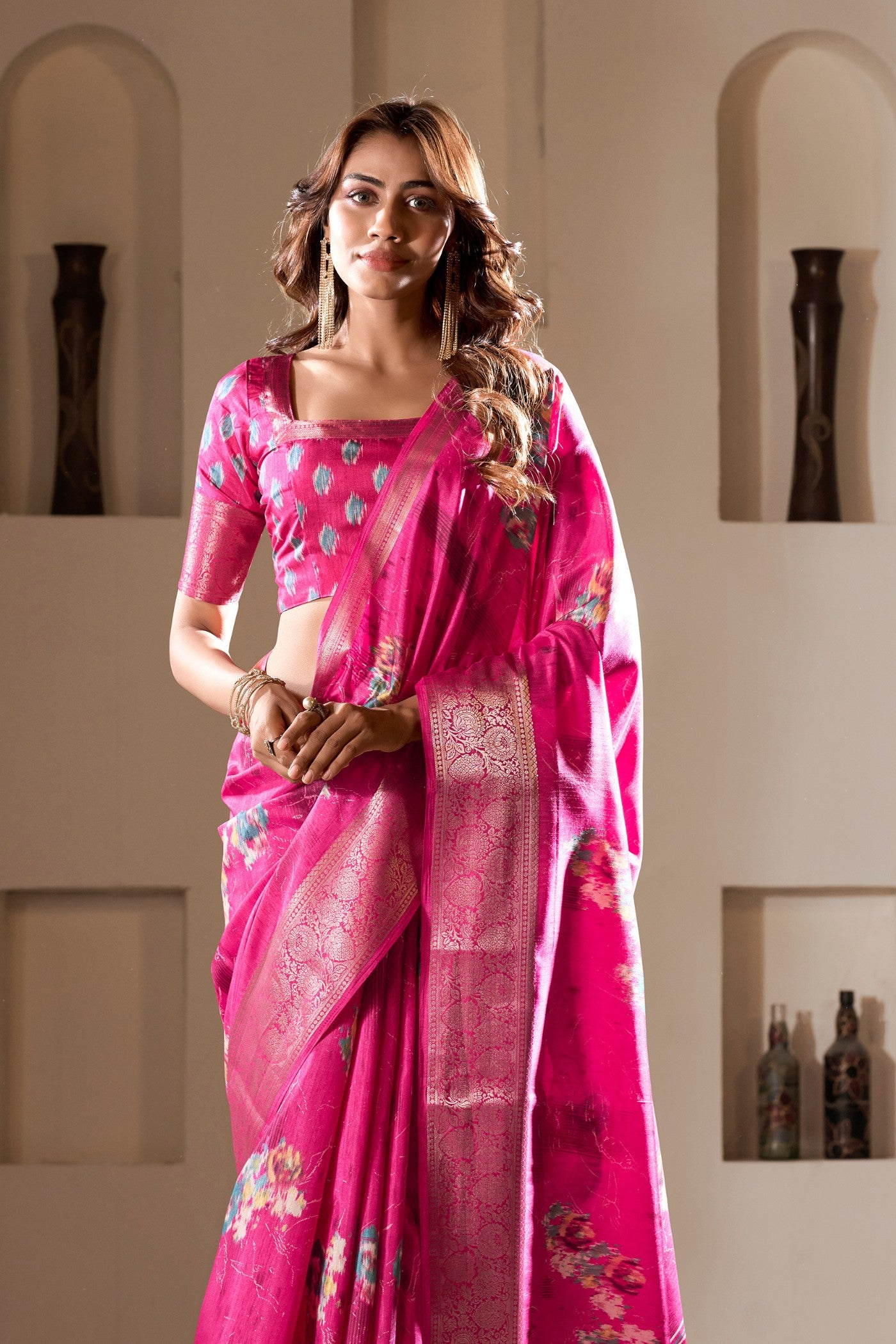 Buy MySilkLove Cherry Pink Printed Soft Dola Silk Saree Online