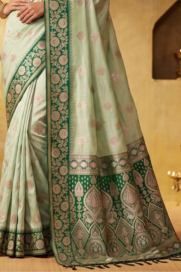 Buy MySilkLove Sage Green Woven Banarasi Saree Online