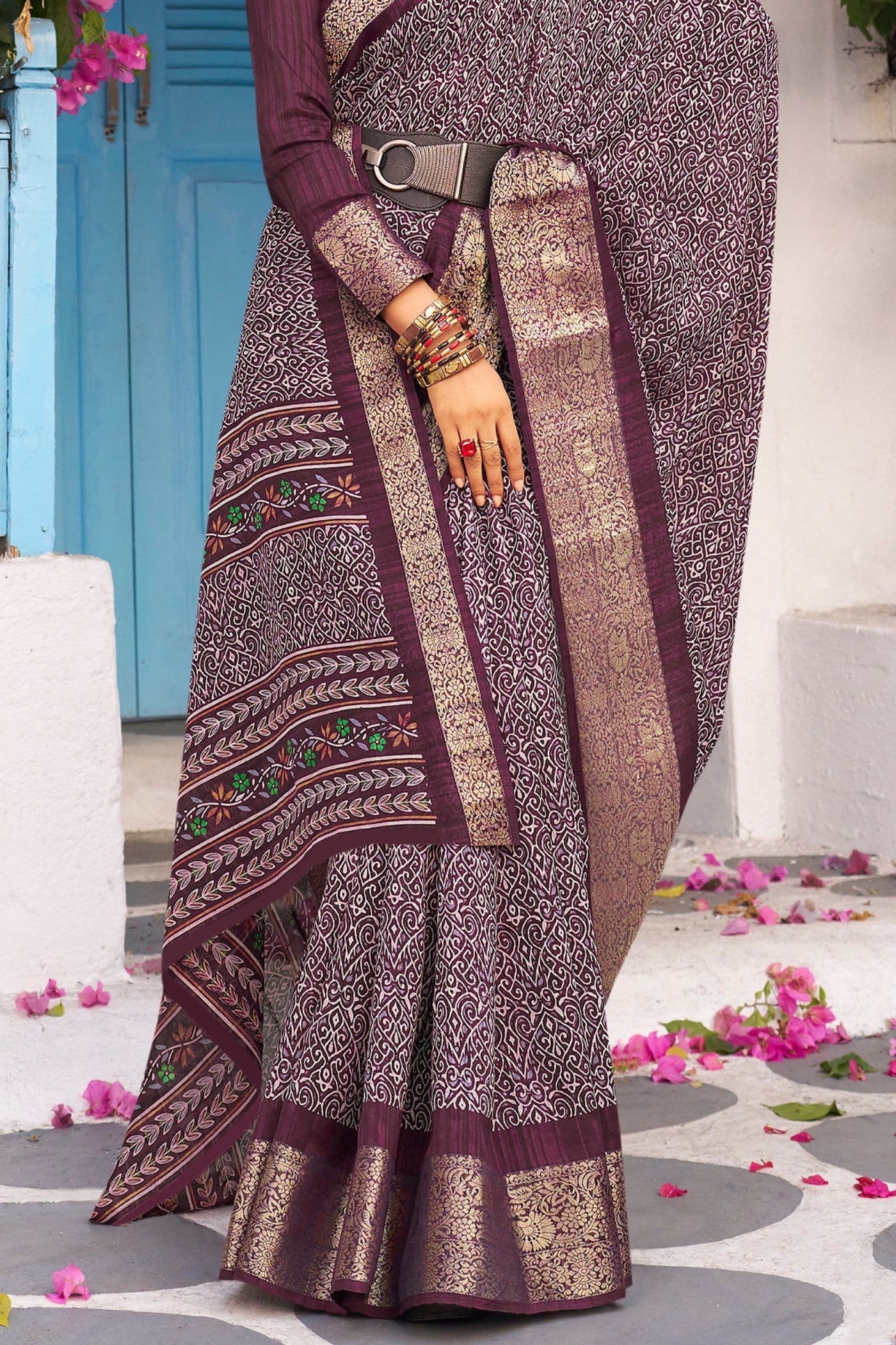 Buy MySilkLove Ferra Purple Banarasi Printed Saree Online